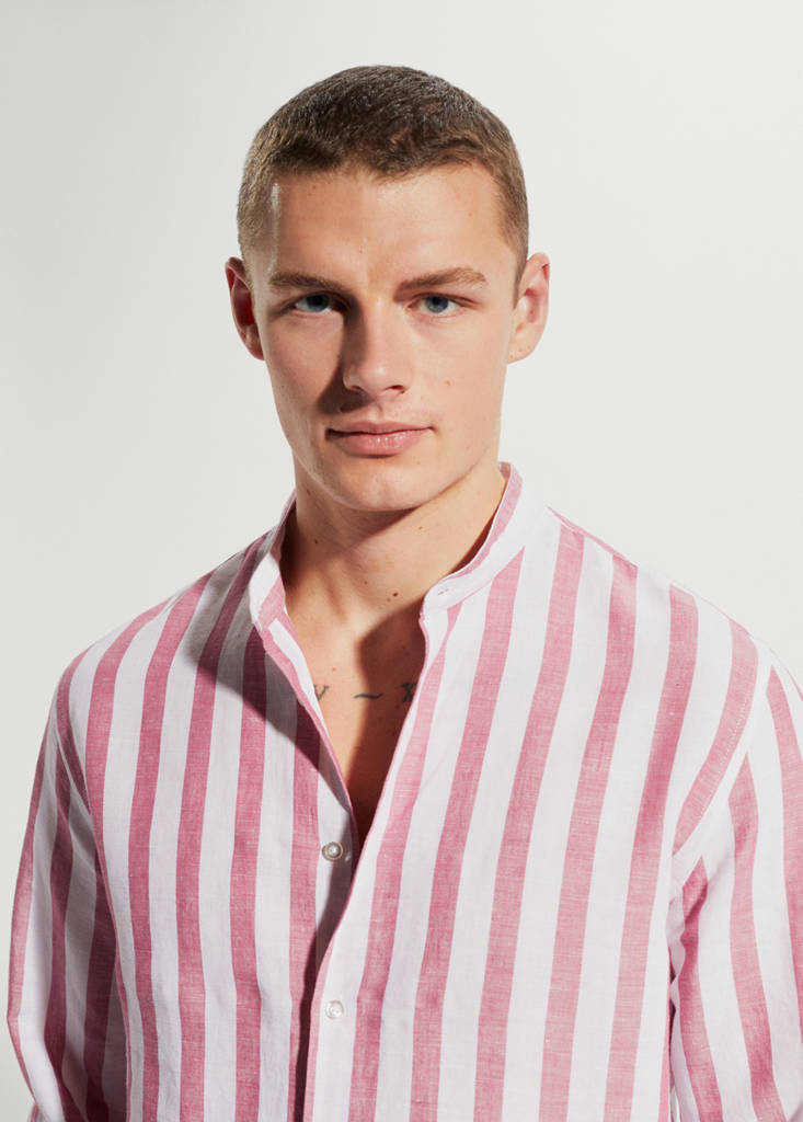 Regular-fit striped linen shirt — Plum