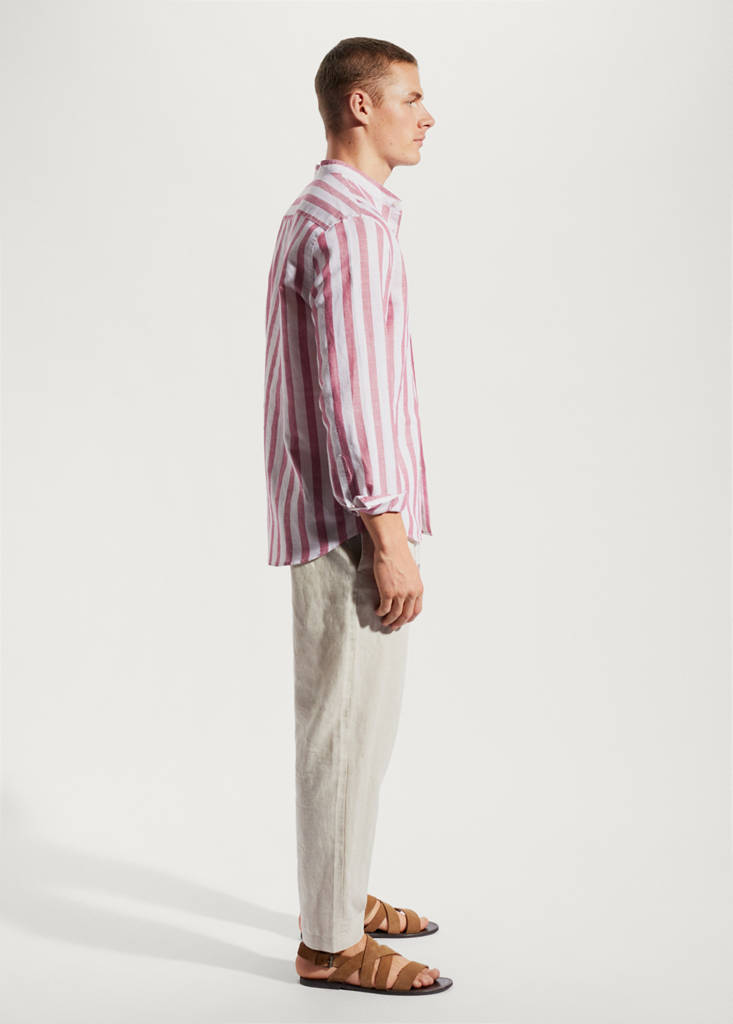 Regular-fit striped linen shirt — Plum