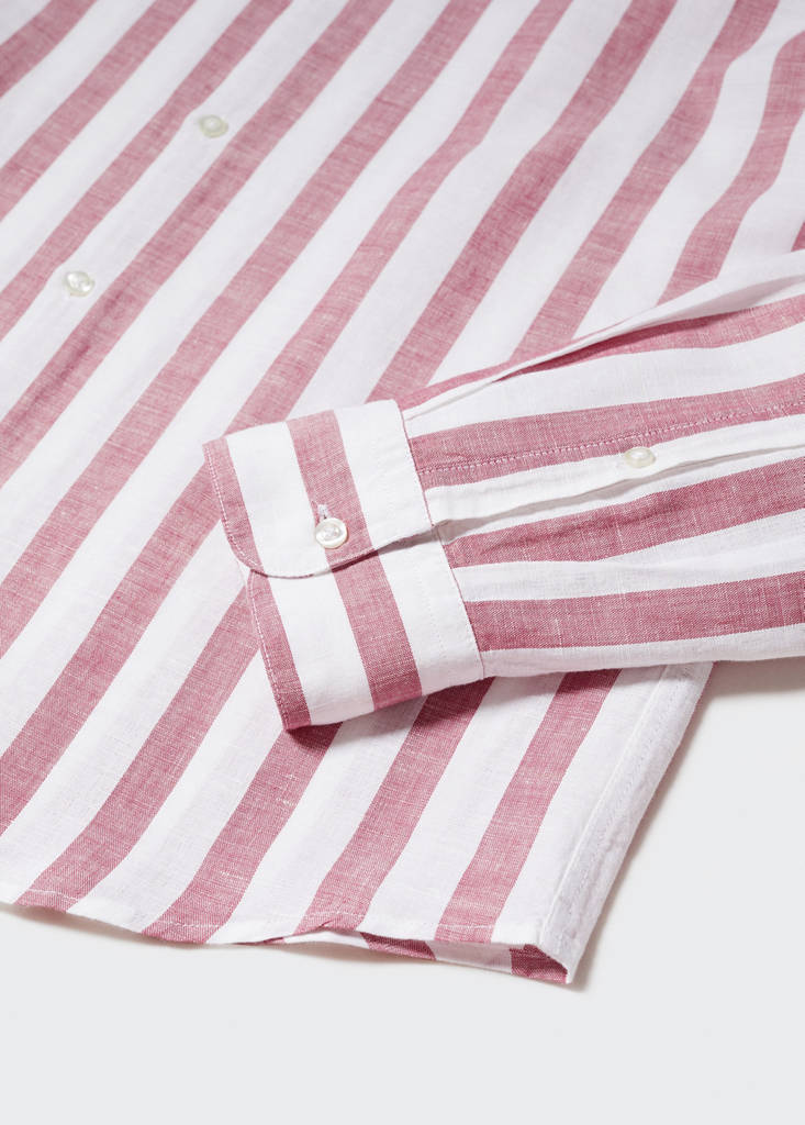 Regular-fit striped linen shirt — Plum