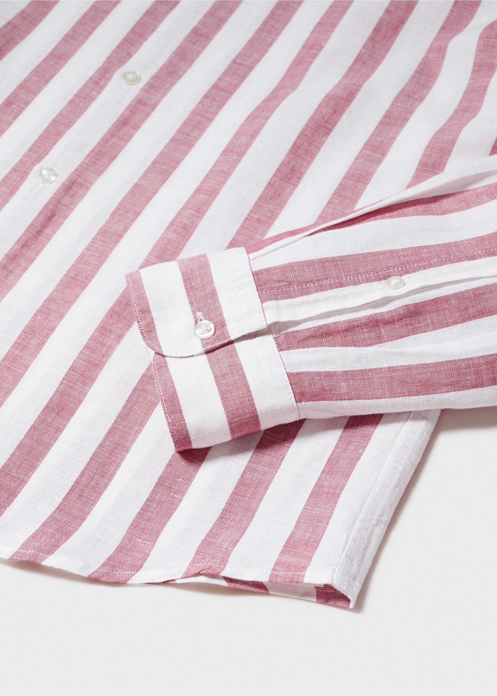 Regular-fit striped linen shirt - Details of the article 8, Plum. Ref: 57010629-00.