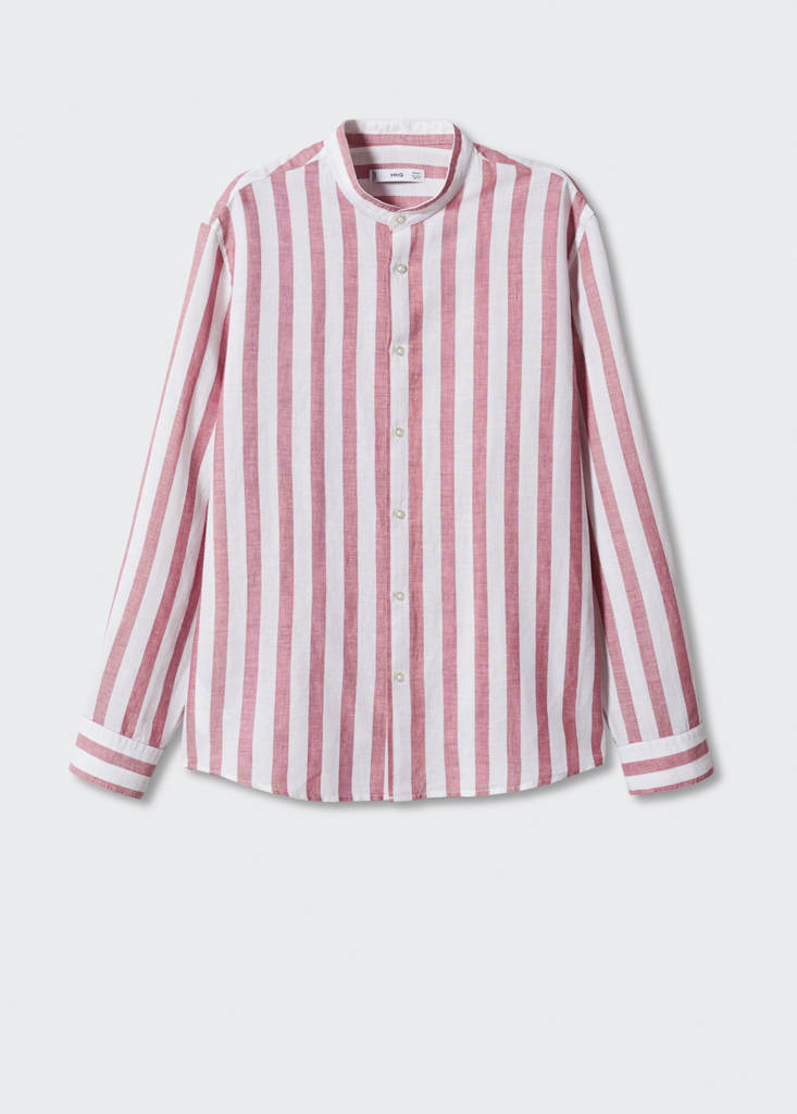 Regular-fit striped linen shirt — Plum