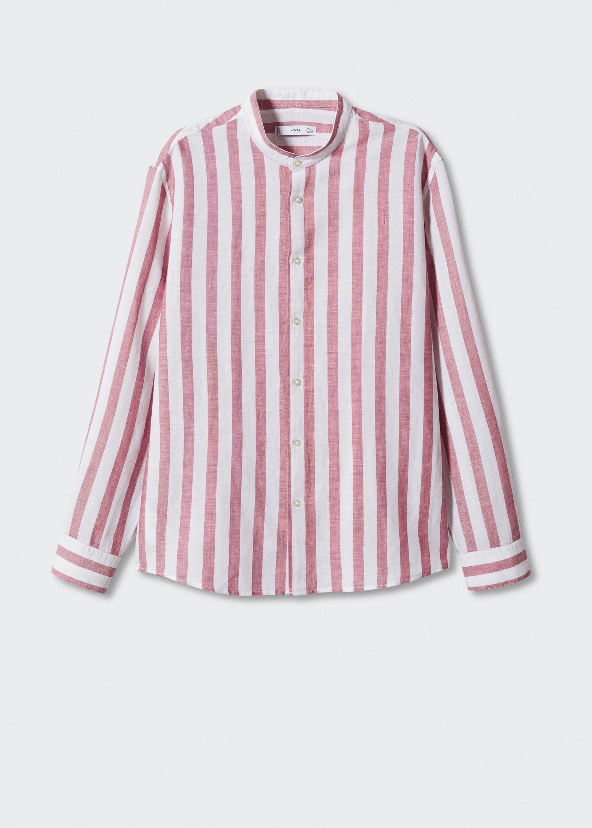 Regular-fit striped linen shirt - Article without model, Plum. Ref: 57010629-00.