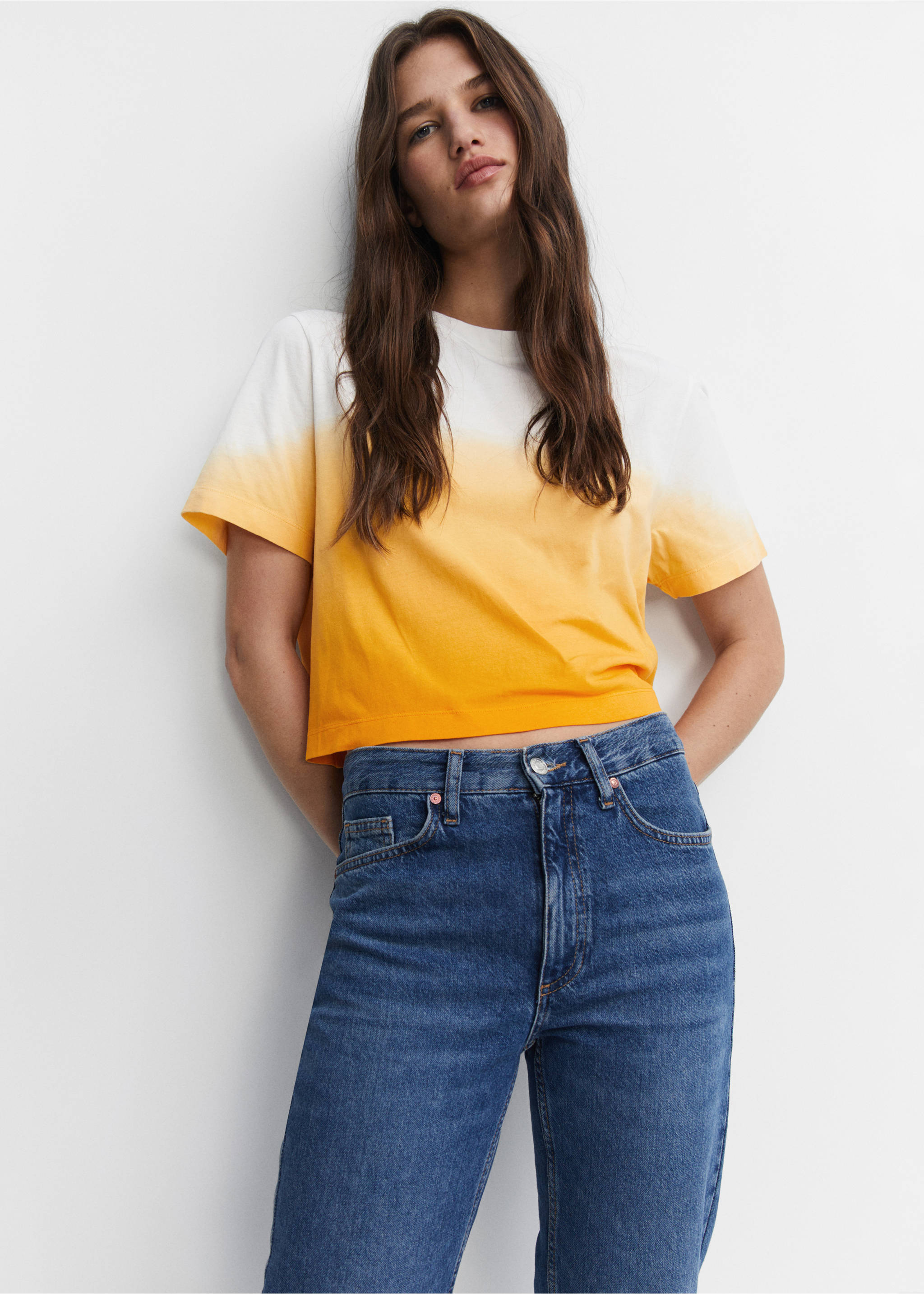 Cotton ombré t-shirt - Details of the article 2, Orange. Ref: 57010643-00.