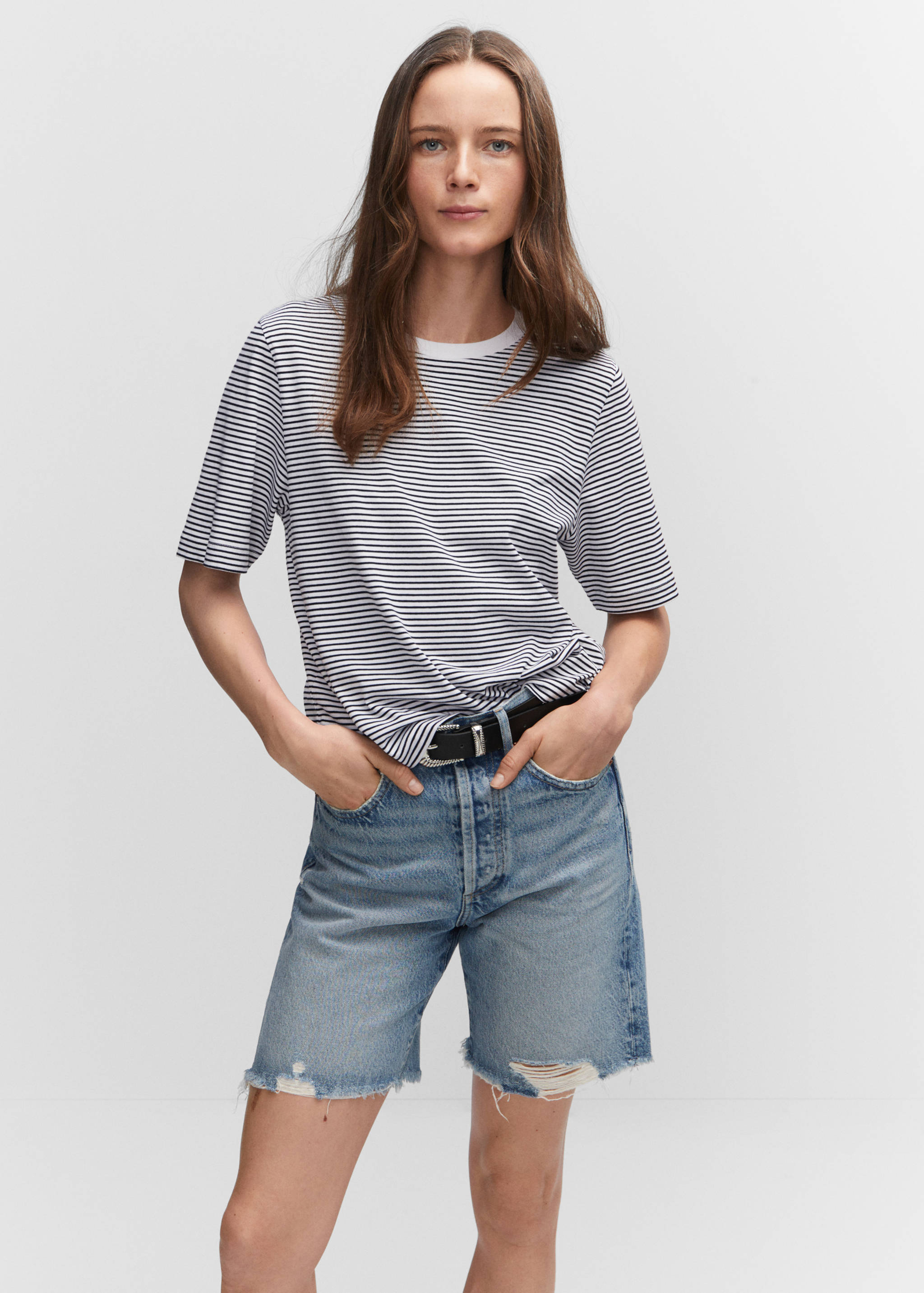 Striped cotton T-shirt - Medium plane