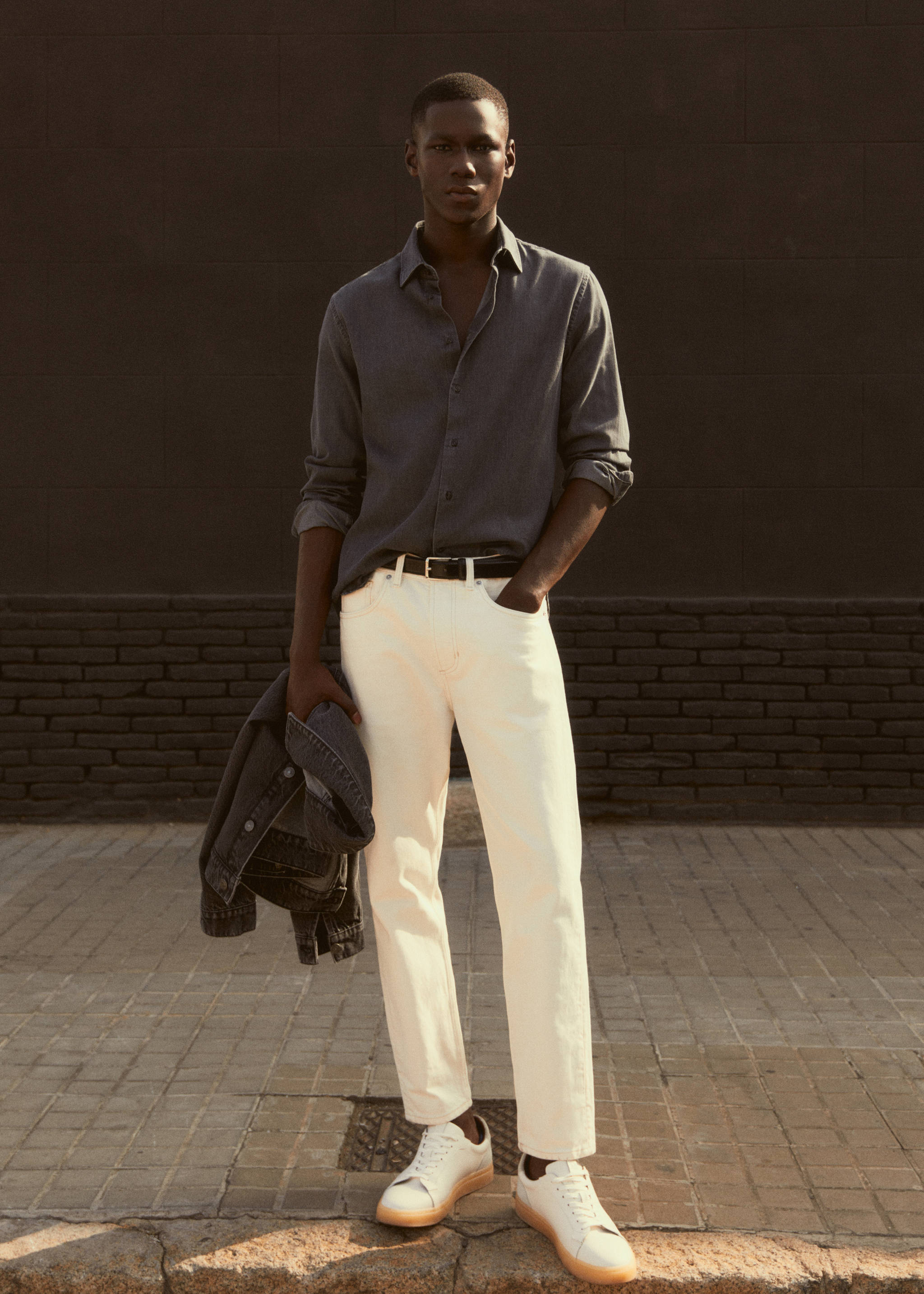 Jeans Ben tapered cropped - Detalle del artículo 7, Blanco roto. Ref: 57010699-00.
