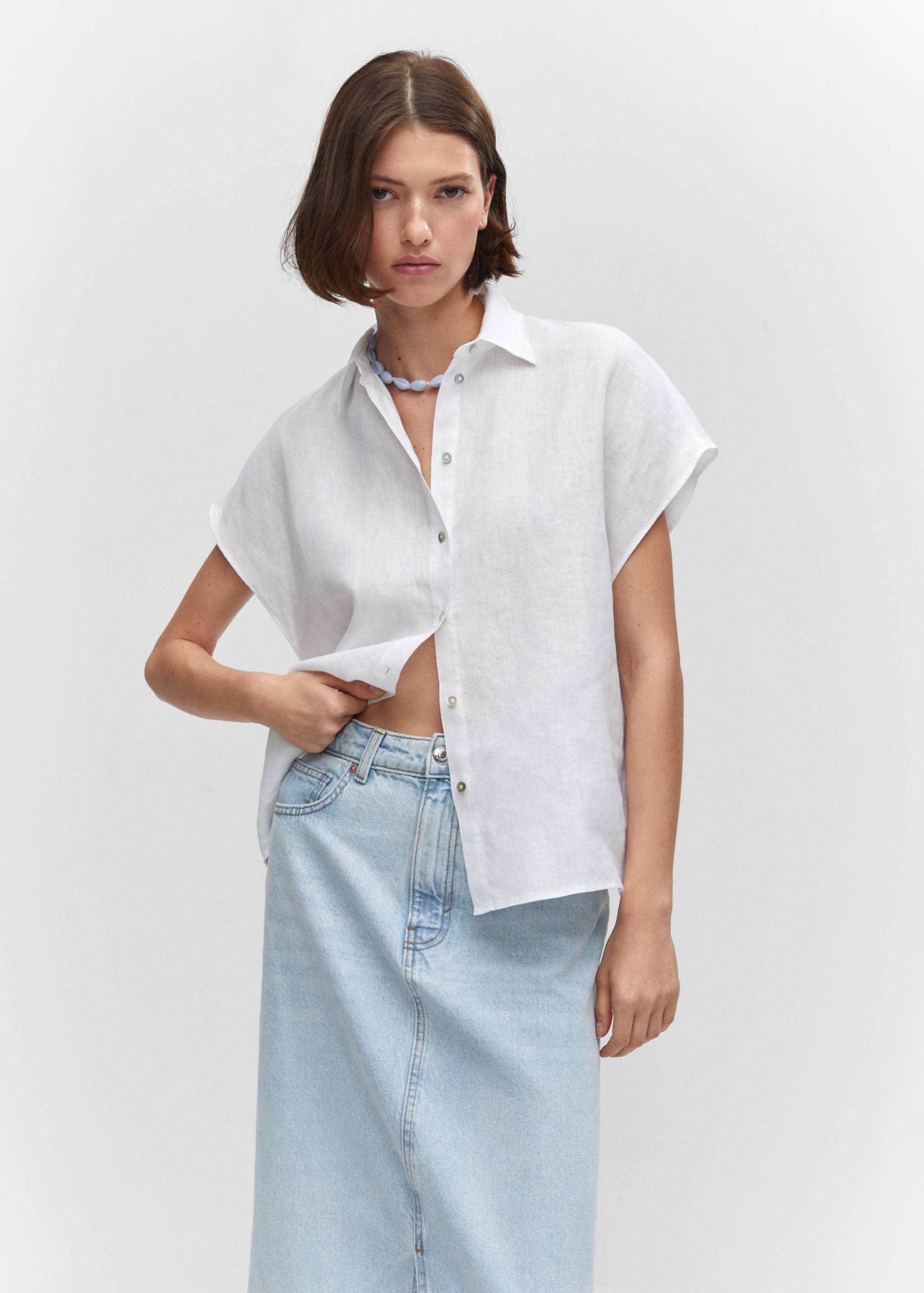 Short sleeve linen-blend shirt - Medium plane