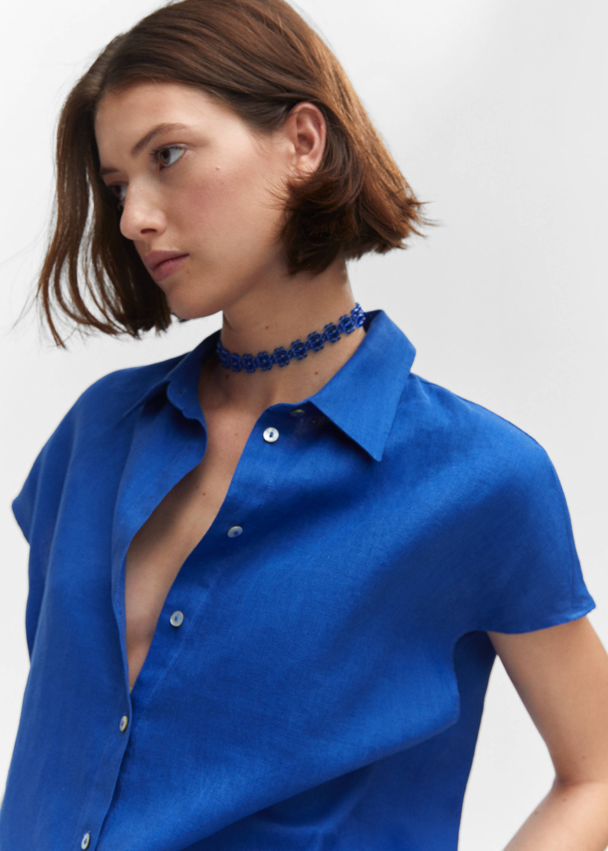 Short sleeve linen-blend shirt - Details of the article 1