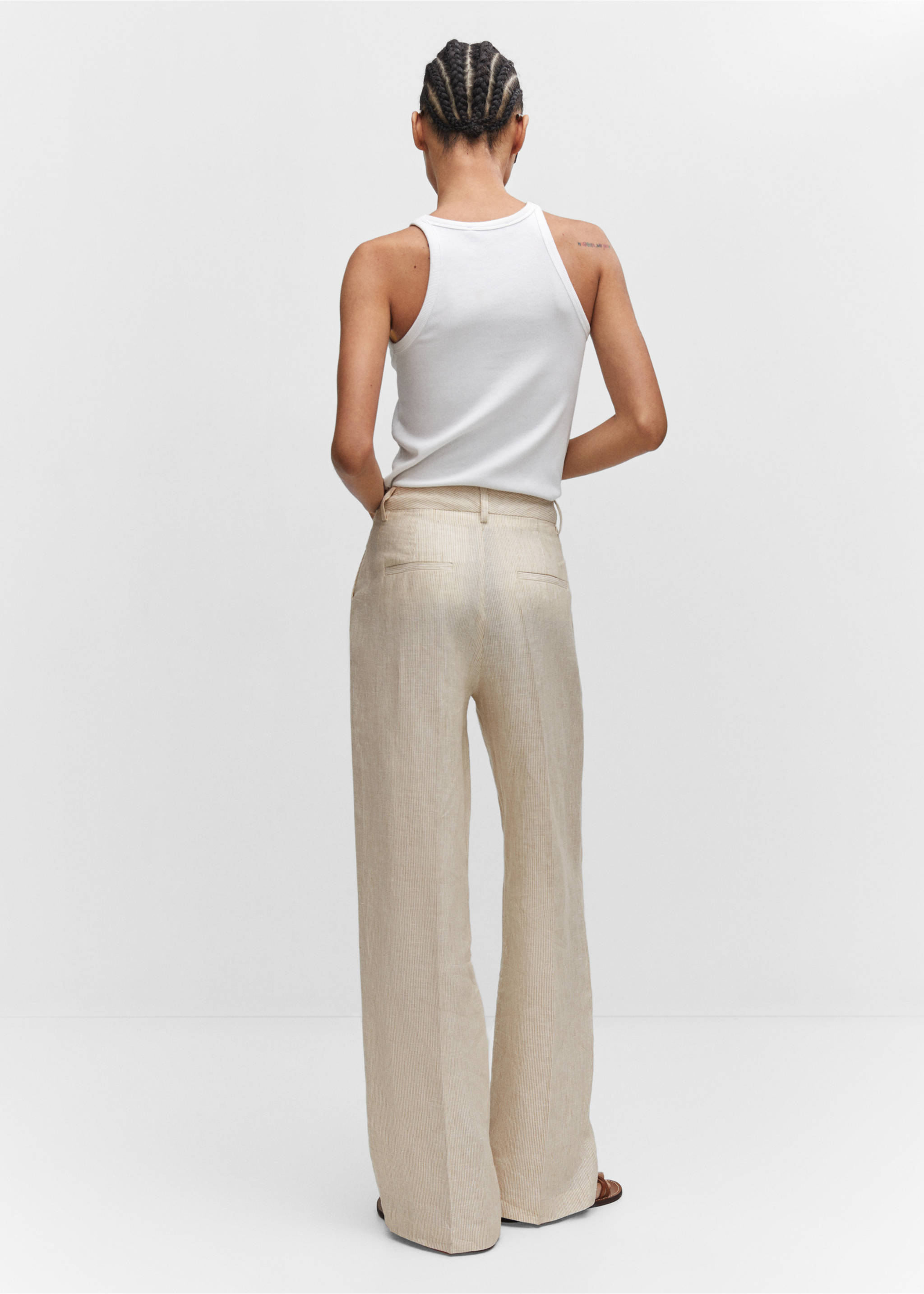 Straight linen-blend trousers - Reverse of the article, Beige. Ref: 57010735-00.