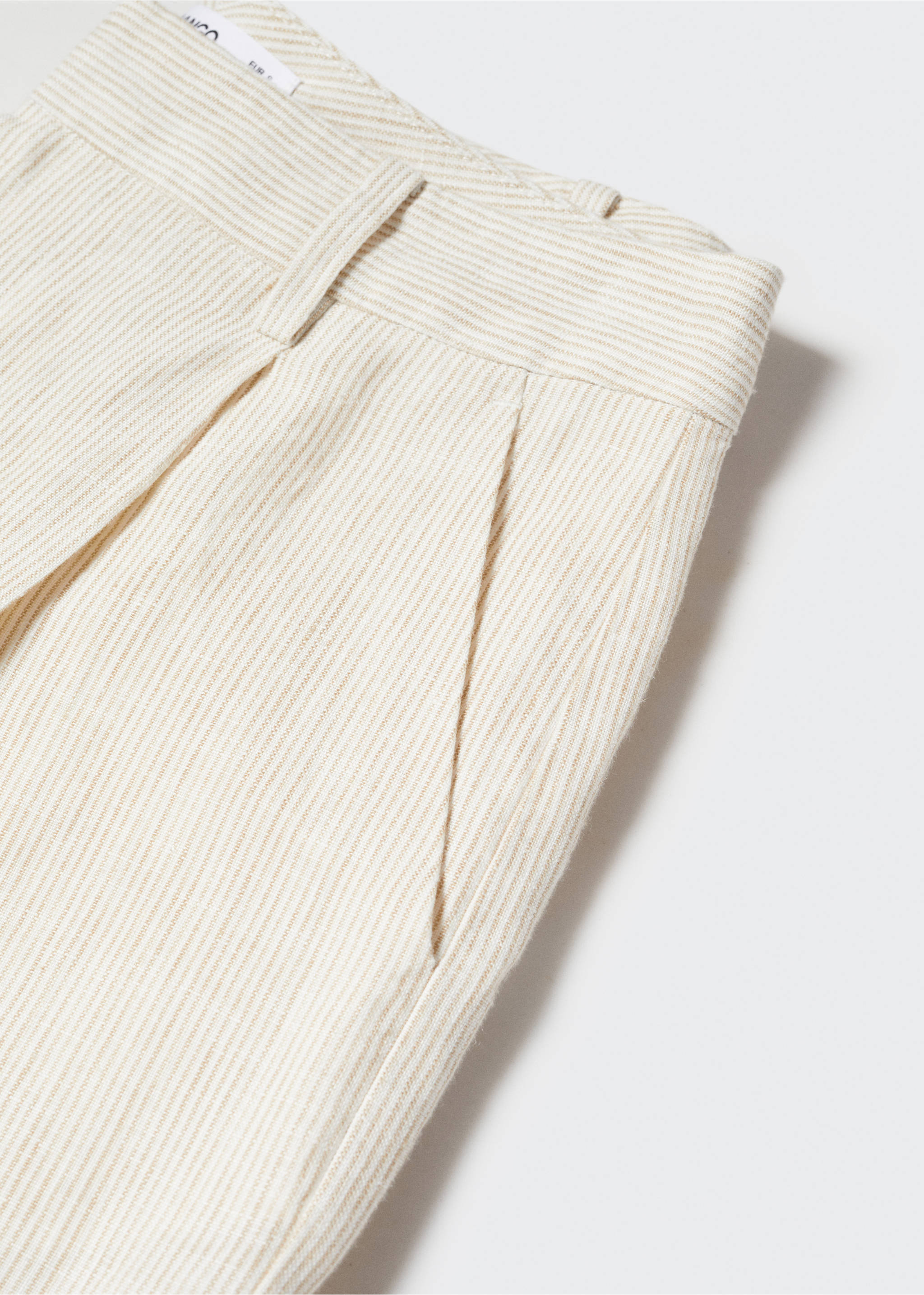 Straight linen-blend trousers - Details of the article 8, Beige. Ref: 57010735-00.