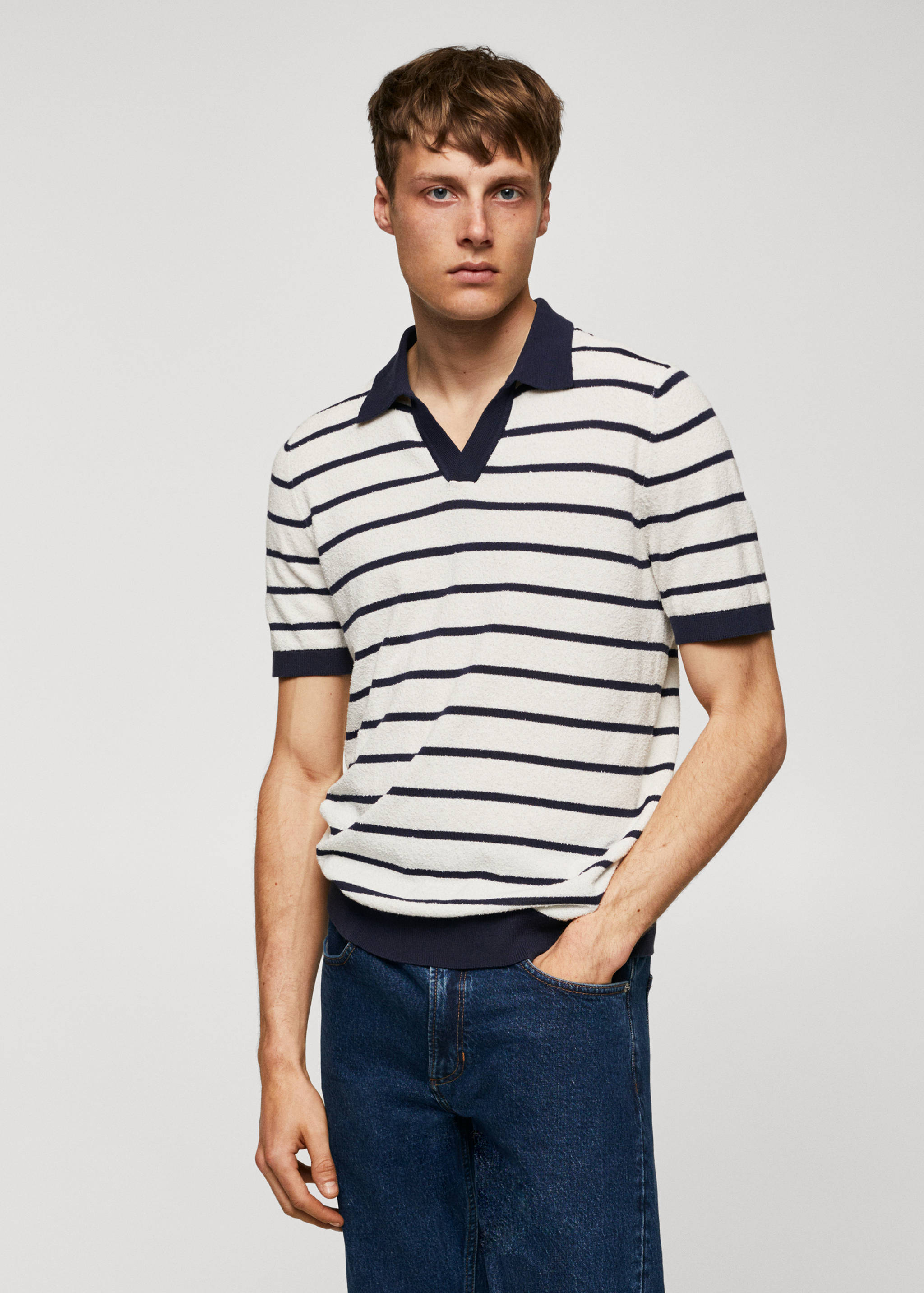 Terry texture striped polo shirt - Medium plane