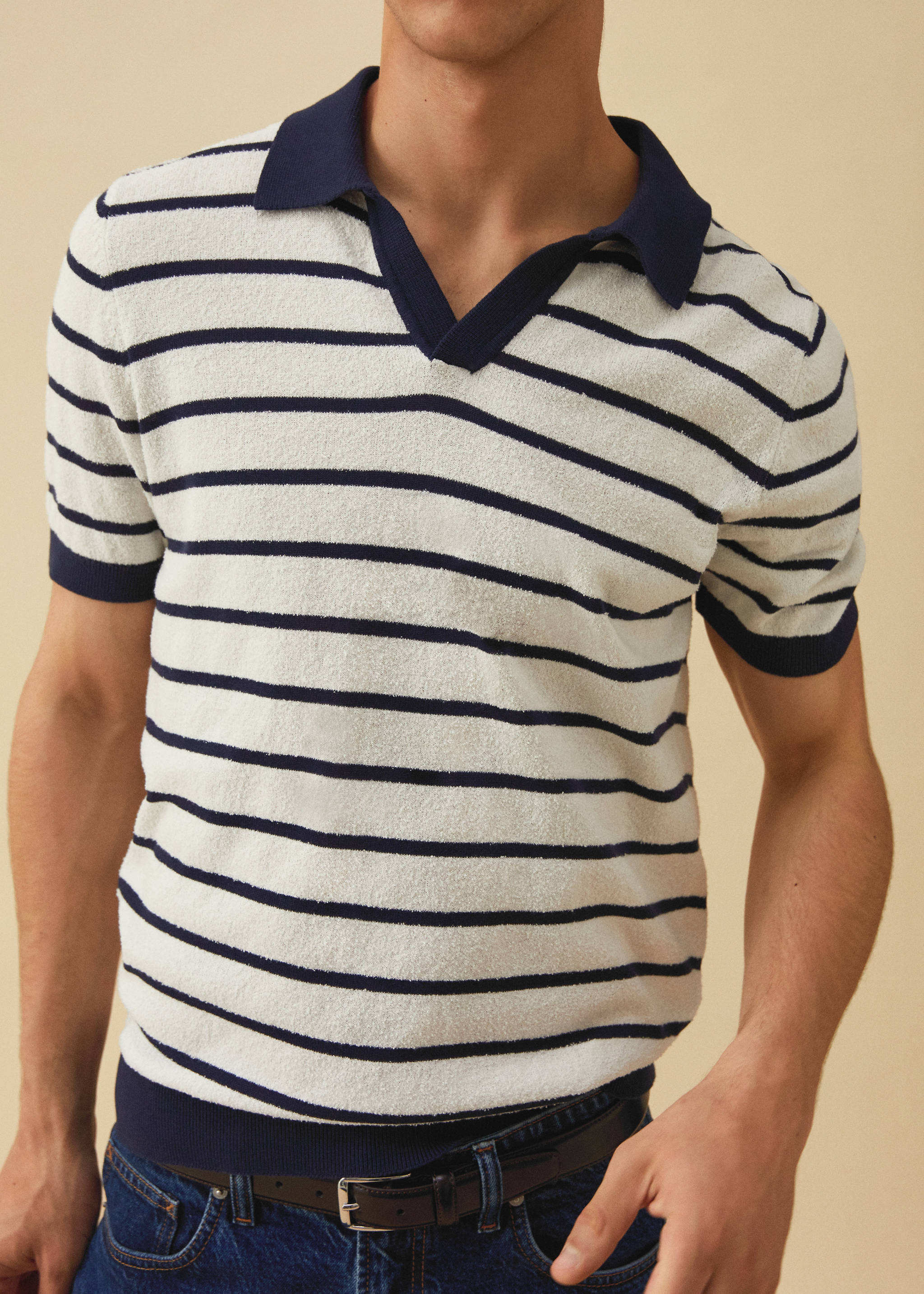 Terry texture striped polo shirt - Details of the article 5