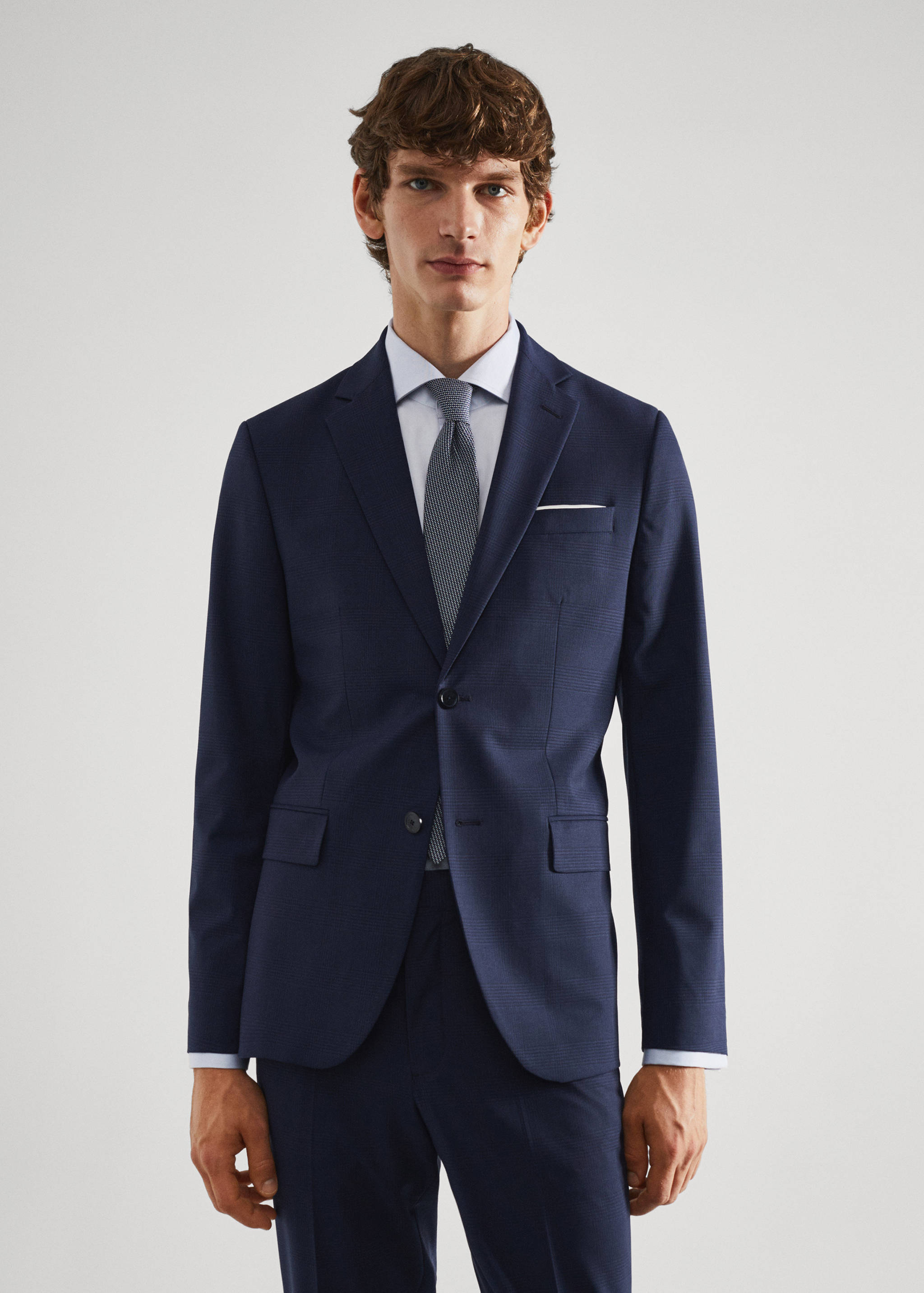 Veste costume laine slim-fit carreaux - Plan moyen