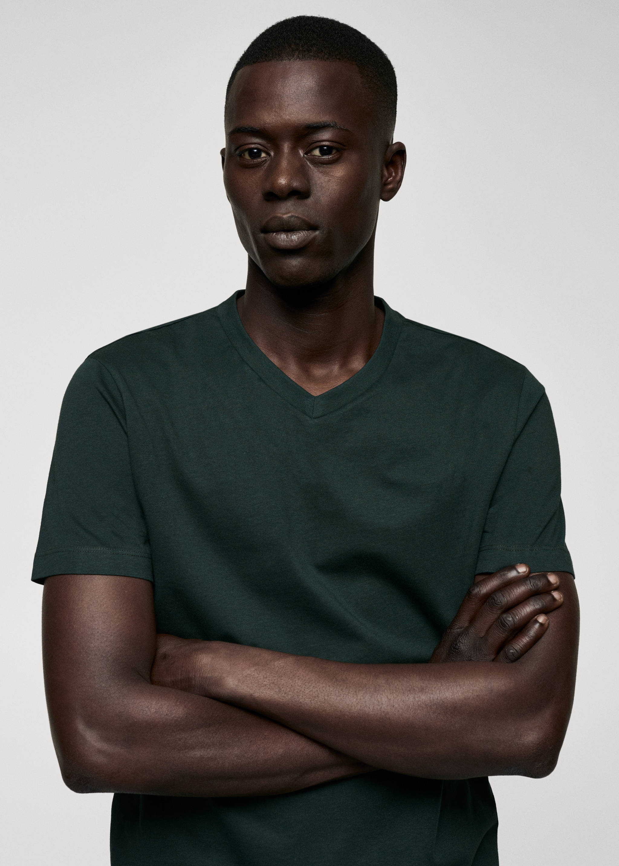 Basic cotton V-neck T-shirt - Details of the article 1