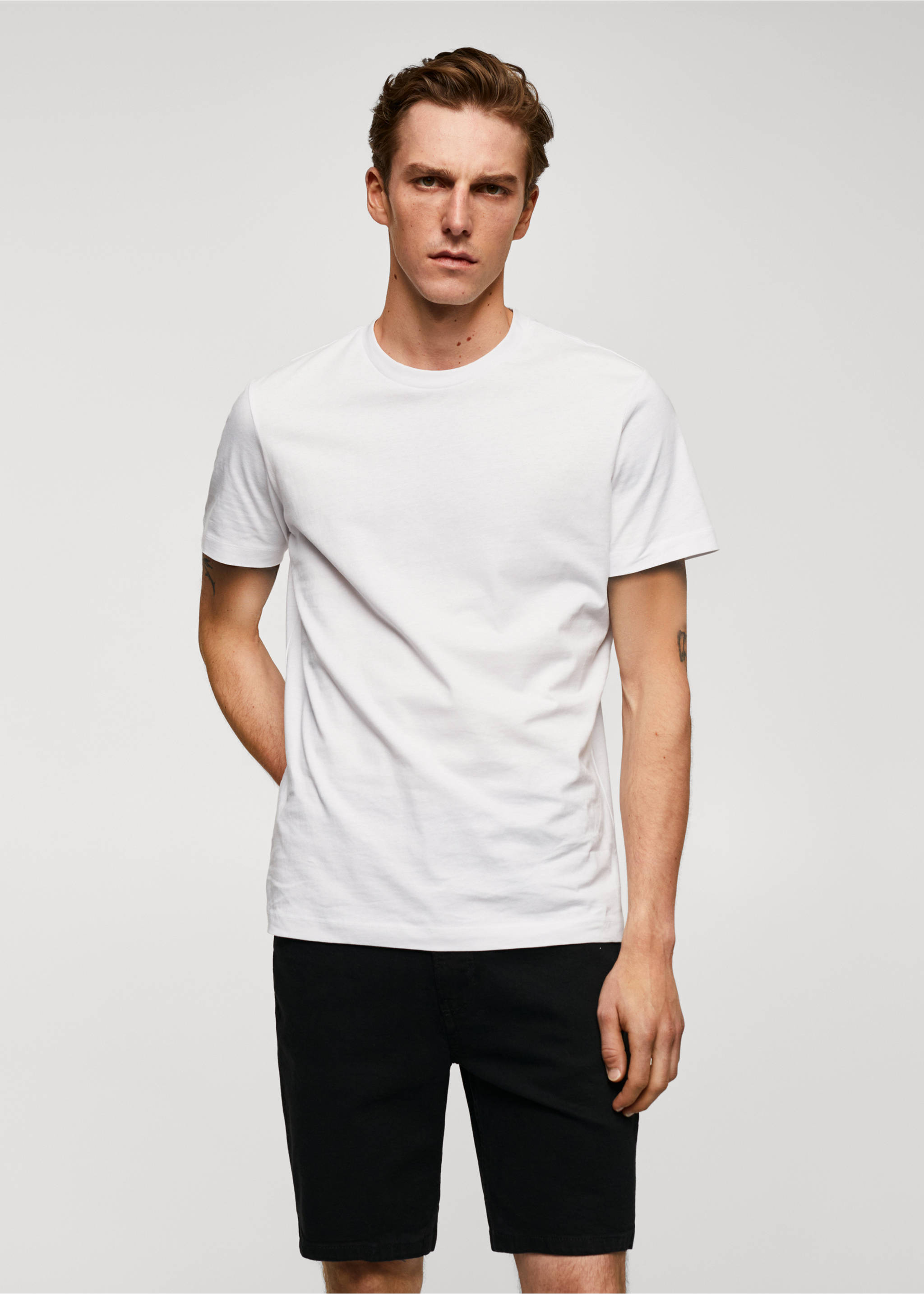T-shirt essentiel coton comfort stretch - Plan moyen, Blanc. Ref: 57010795-00.