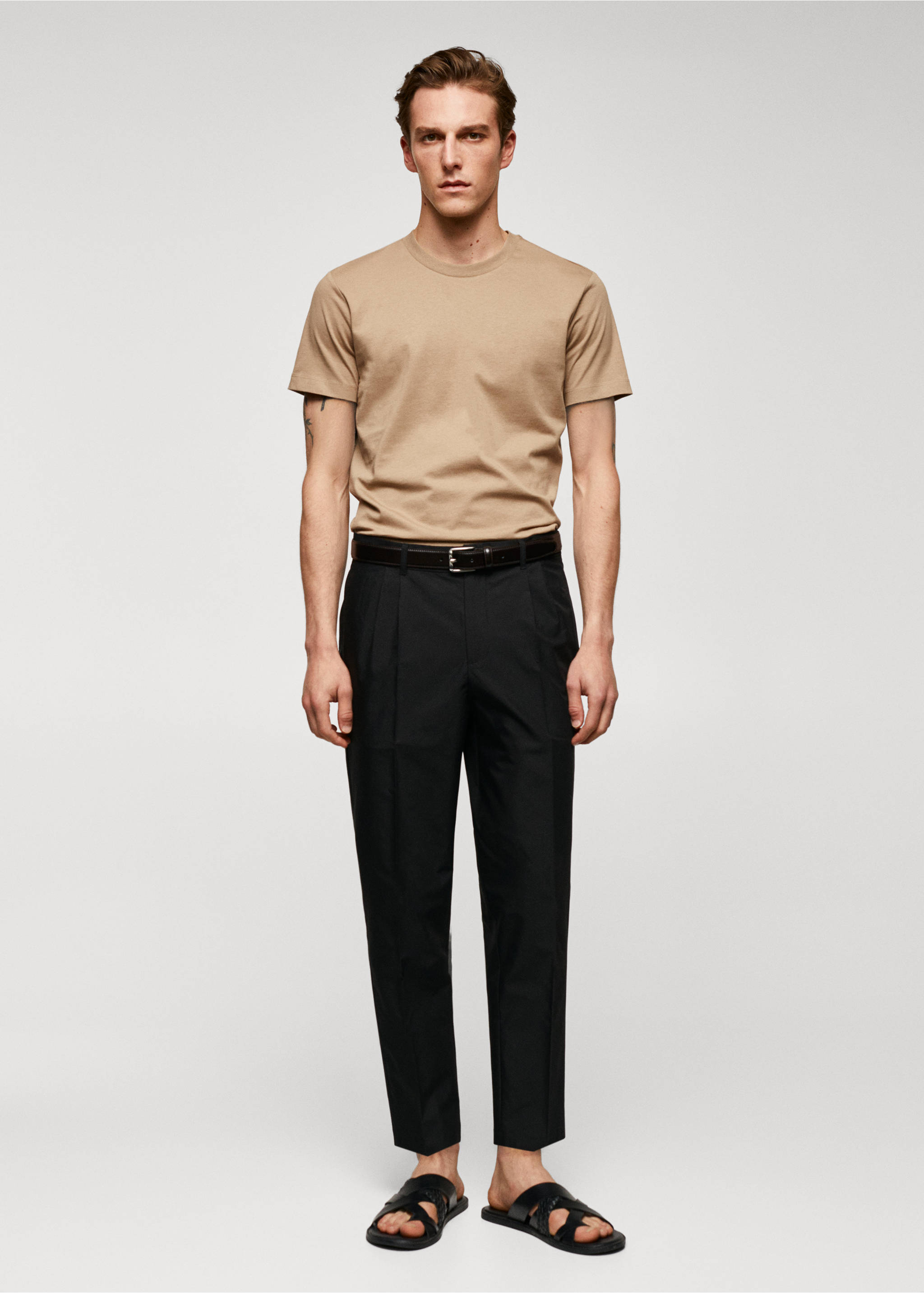 T-shirt essentiel coton comfort stretch - Plan général, Marron moyen. Ref: 57010795-00.