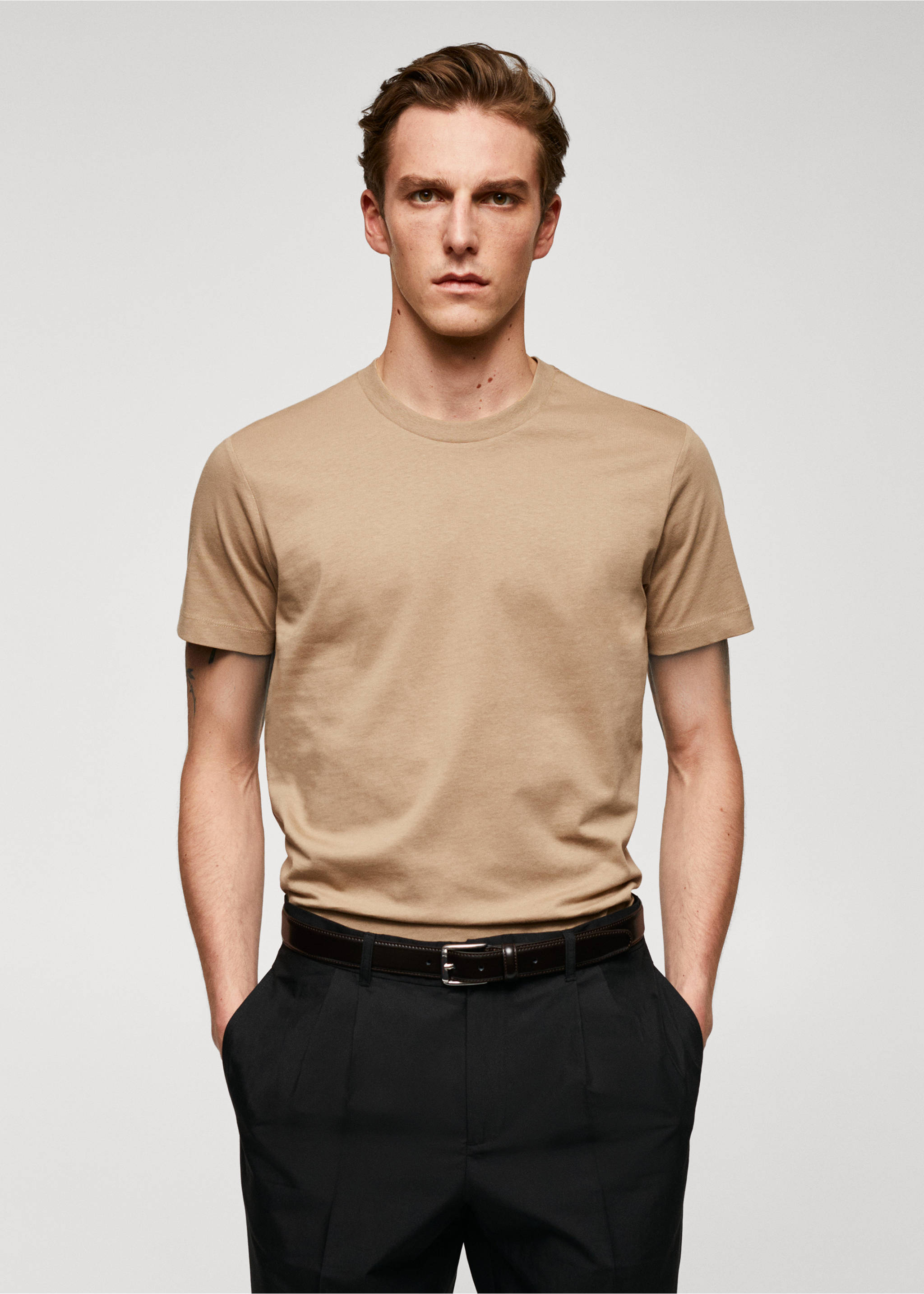 T-shirt essentiel coton comfort stretch - Plan moyen, Marron moyen. Ref: 57010795-00.