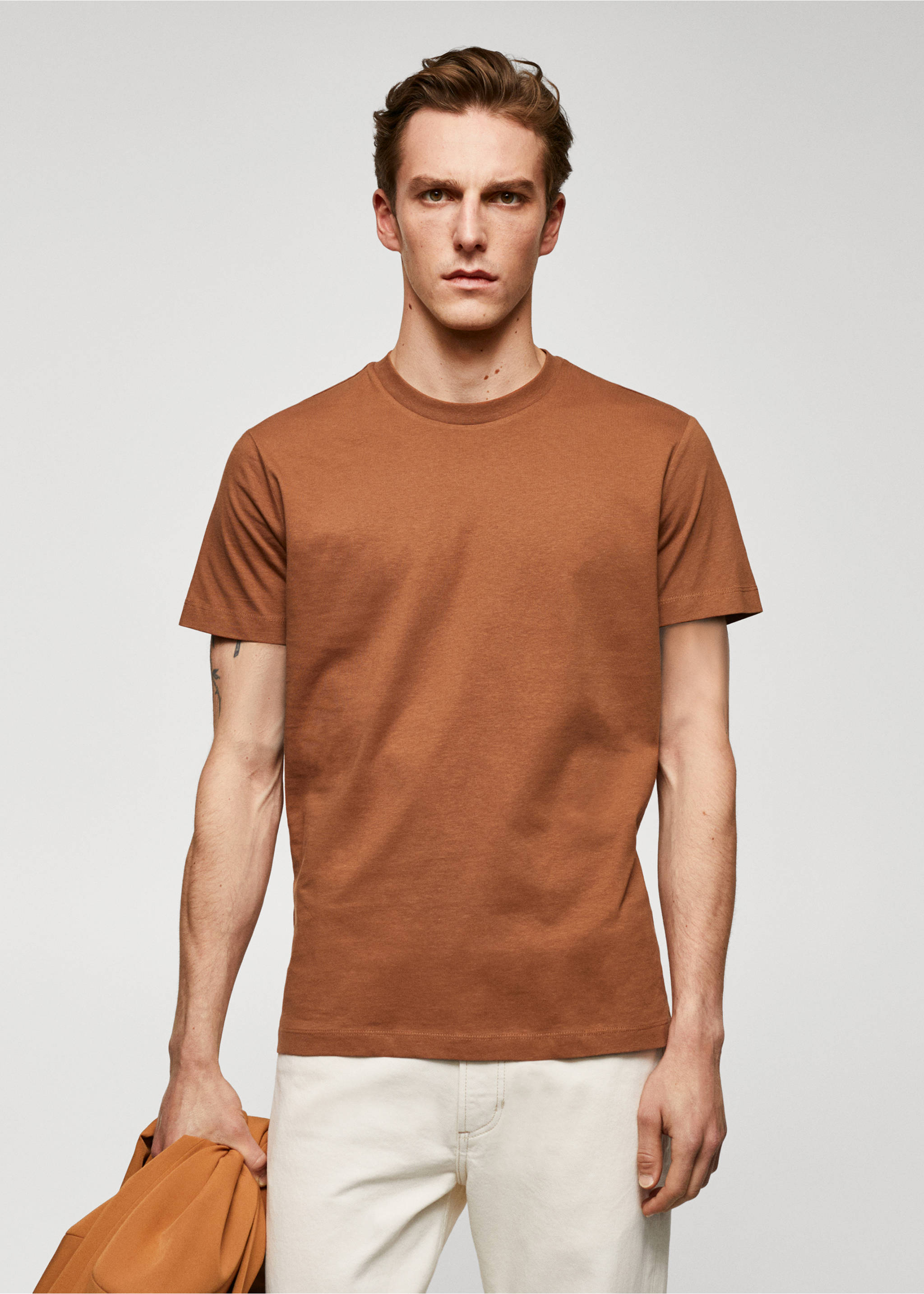 T-shirt essentiel coton comfort stretch - Plan moyen, Orange brûlé. Ref: 57010795-00.