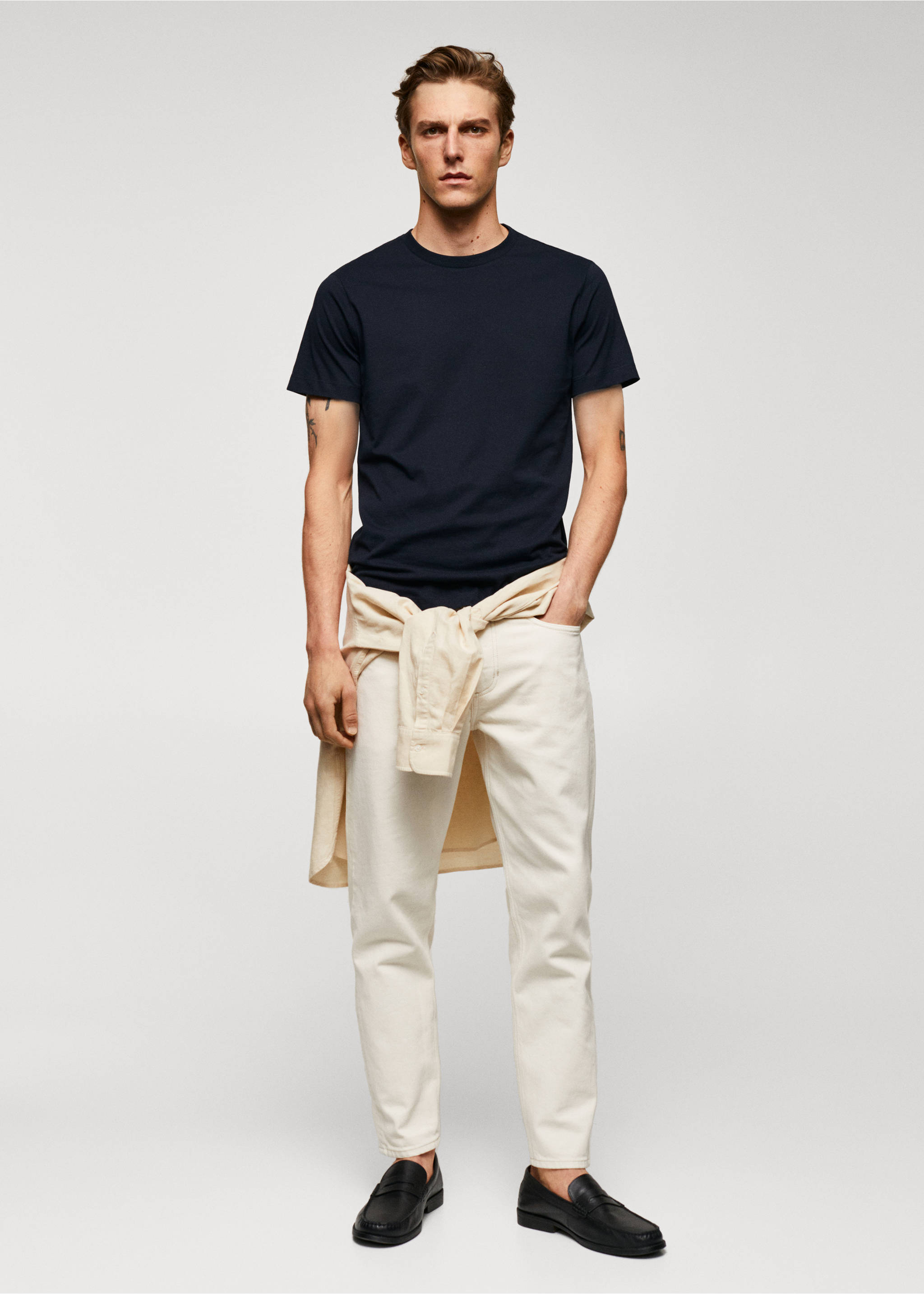 T-shirt essentiel coton comfort stretch - Plan général, Bleu marine foncé. Ref: 57010795-00.
