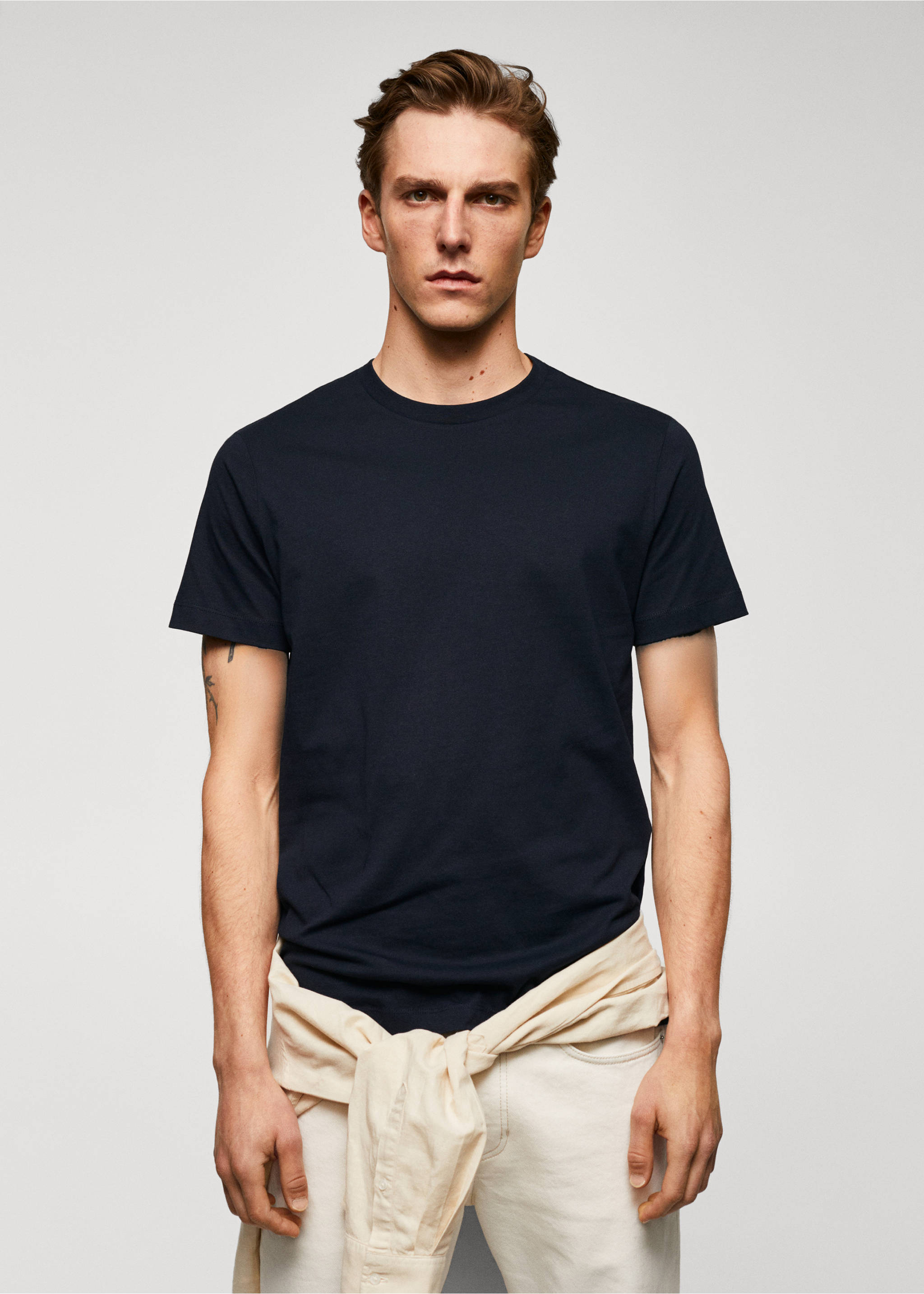 T-shirt essentiel coton comfort stretch - Plan moyen, Bleu marine foncé. Ref: 57010795-00.