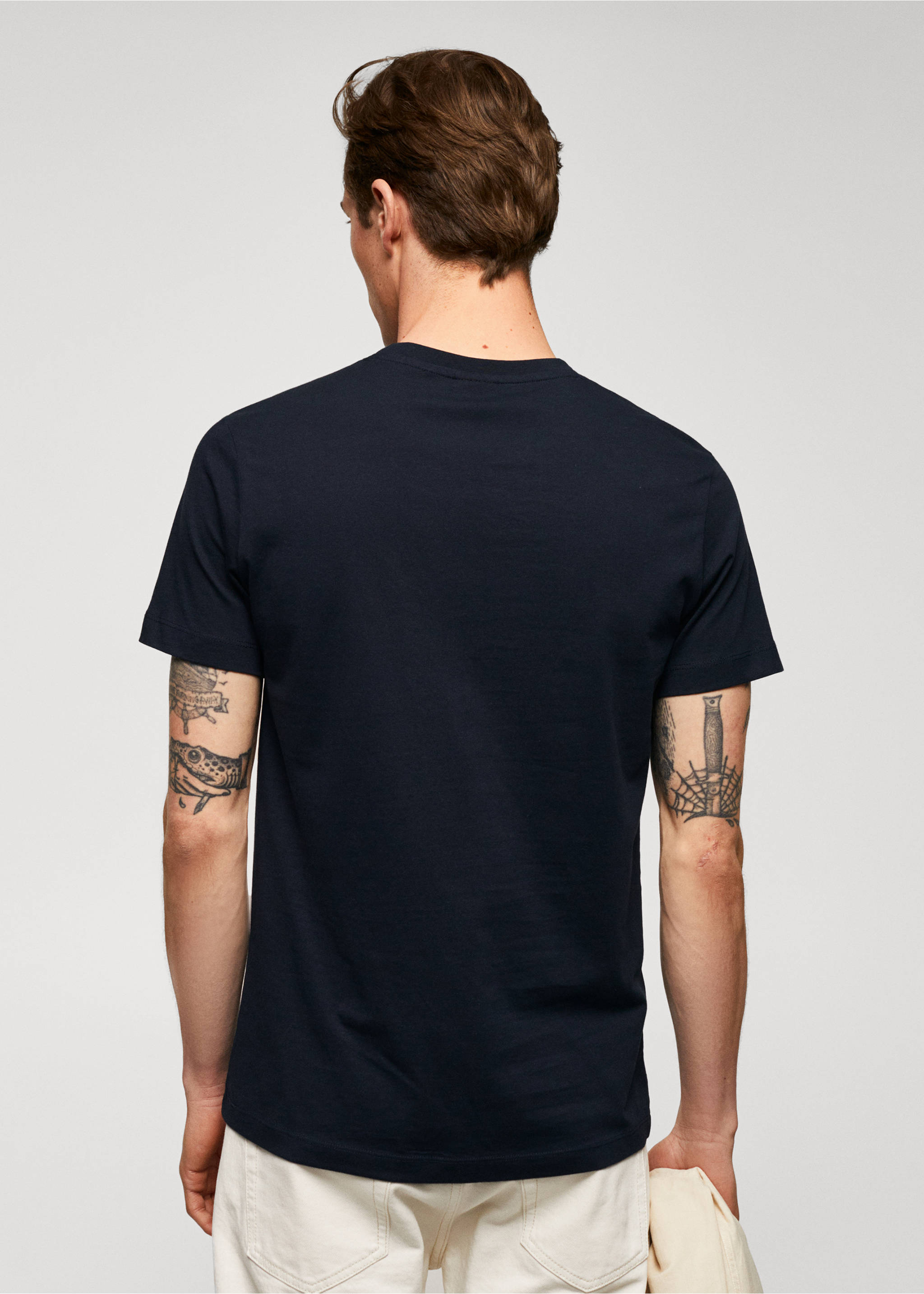 T-shirt essentiel coton comfort stretch - Verso de l’article, Bleu marine foncé. Ref: 57010795-00.