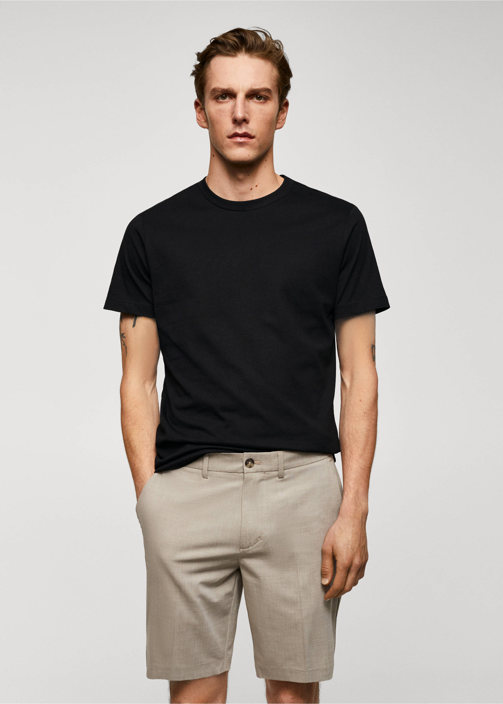 T-shirt essentiel coton comfort stretch - Plan moyen, Noir. Ref: 57010795-00.