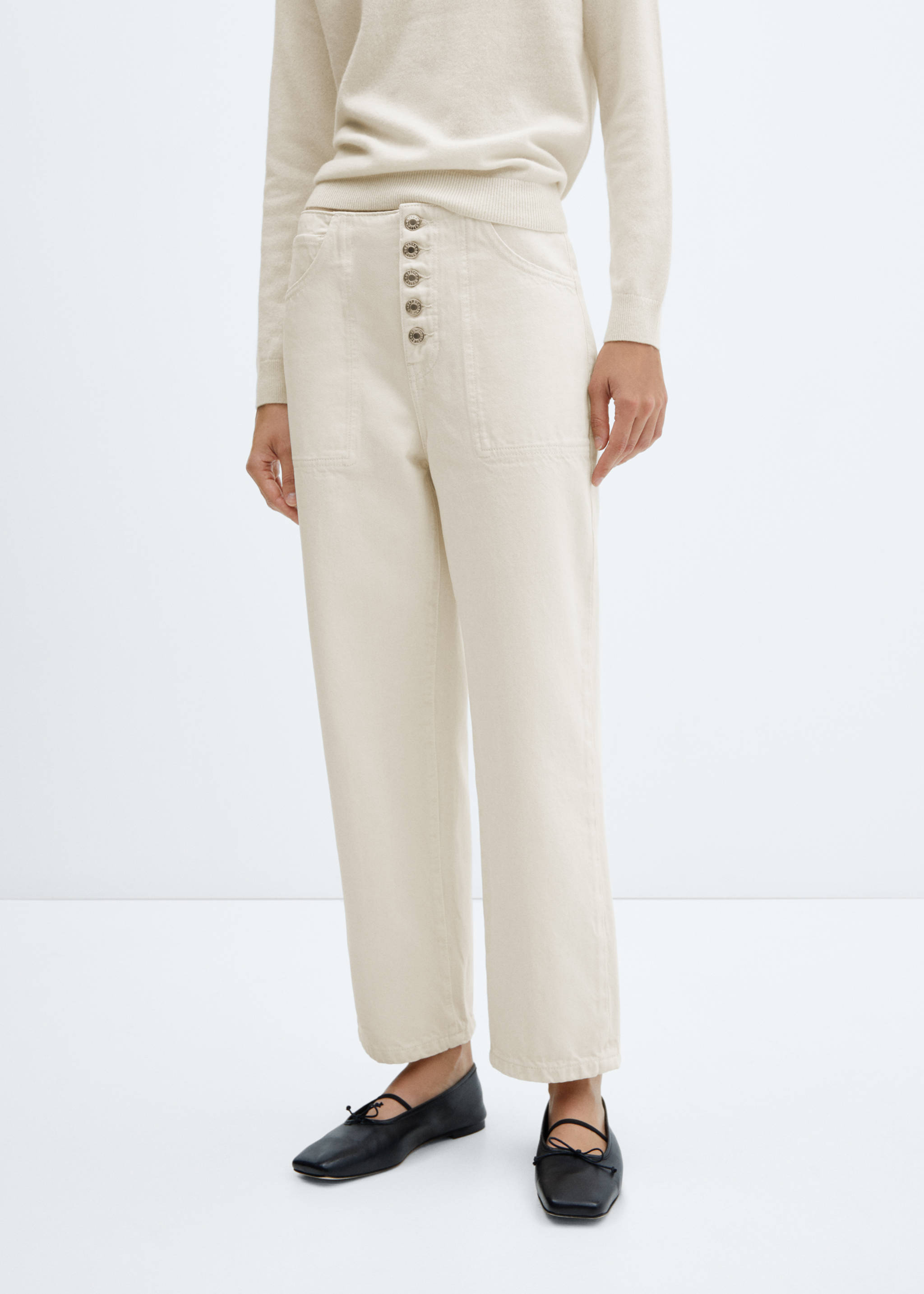 Jean droit crop boutons - Plan moyen