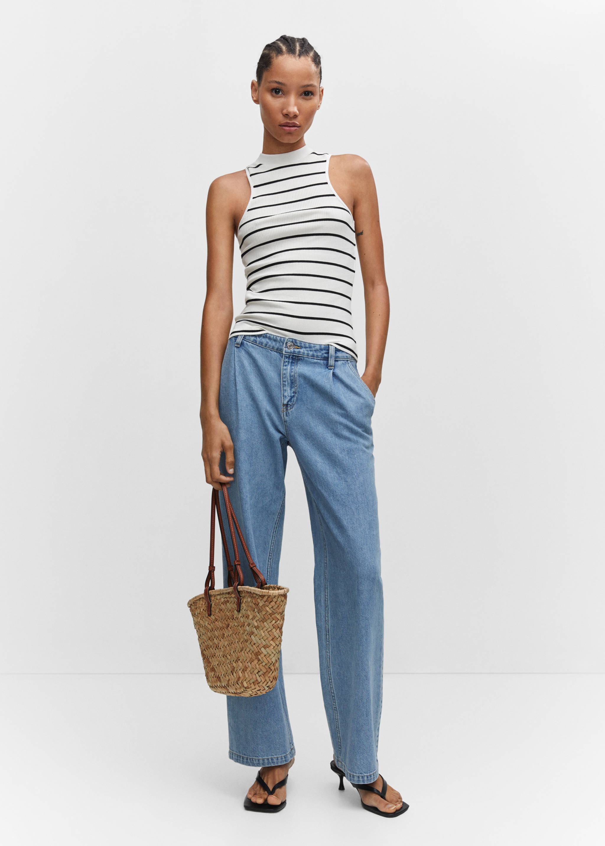 Striped top with perkins neck - General plane