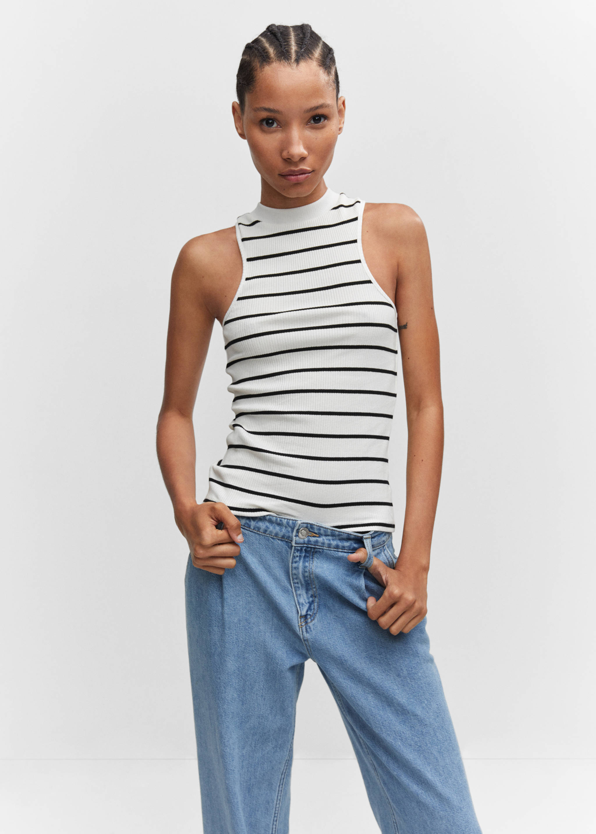 Striped top with perkins neck - Medium plane