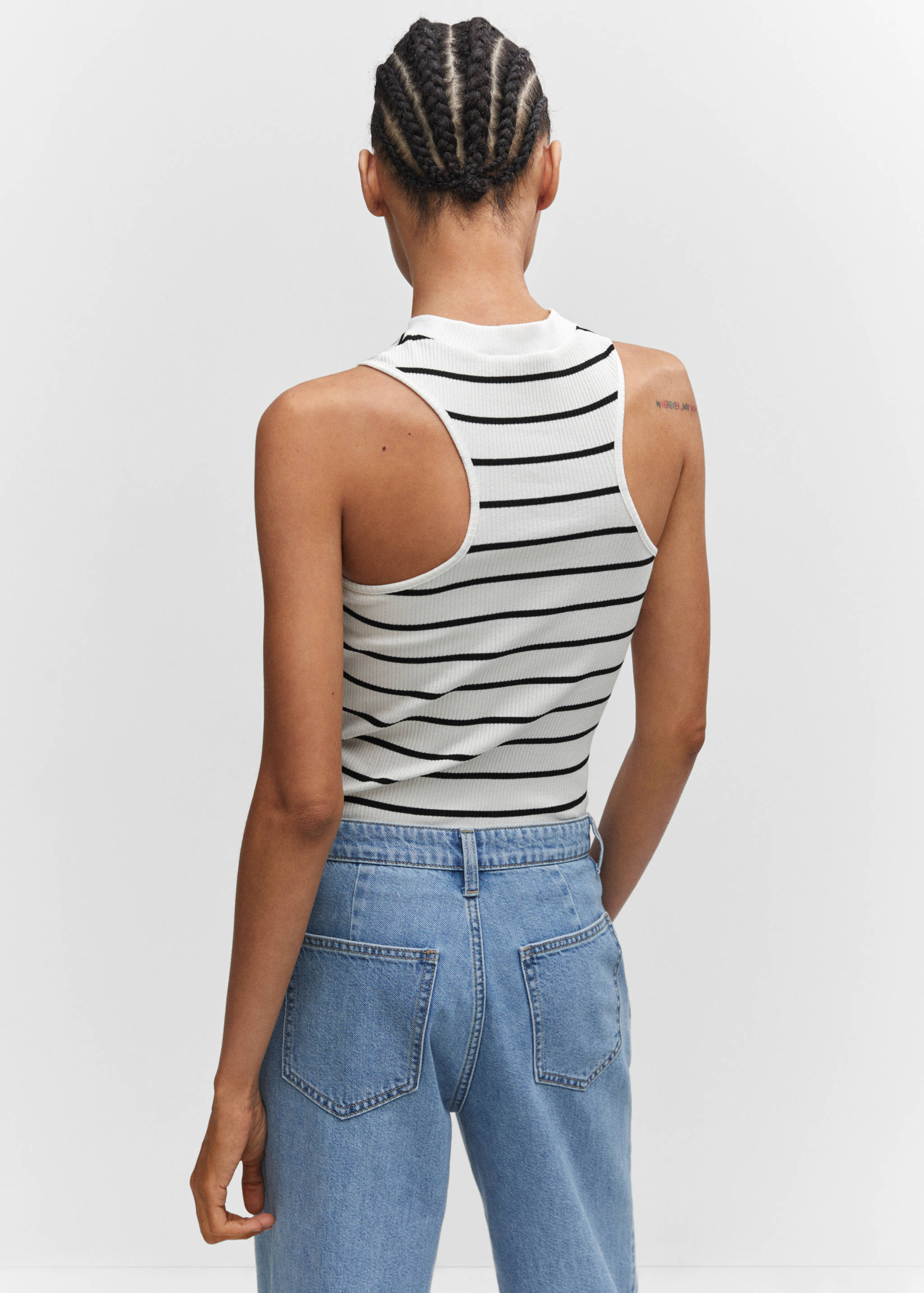 Striped top with perkins neck - Reverse of the article