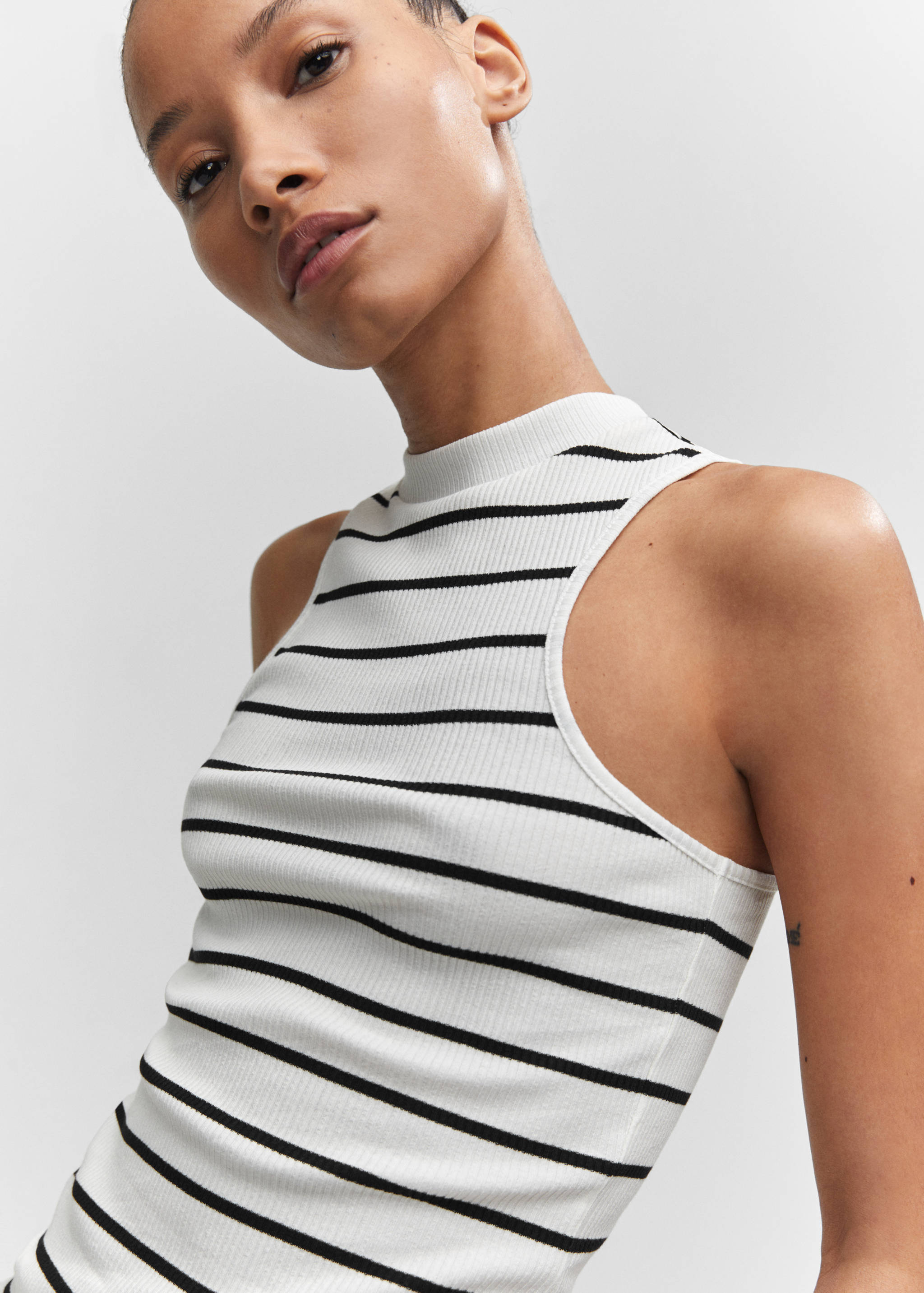 Striped top with perkins neck - Details of the article 1