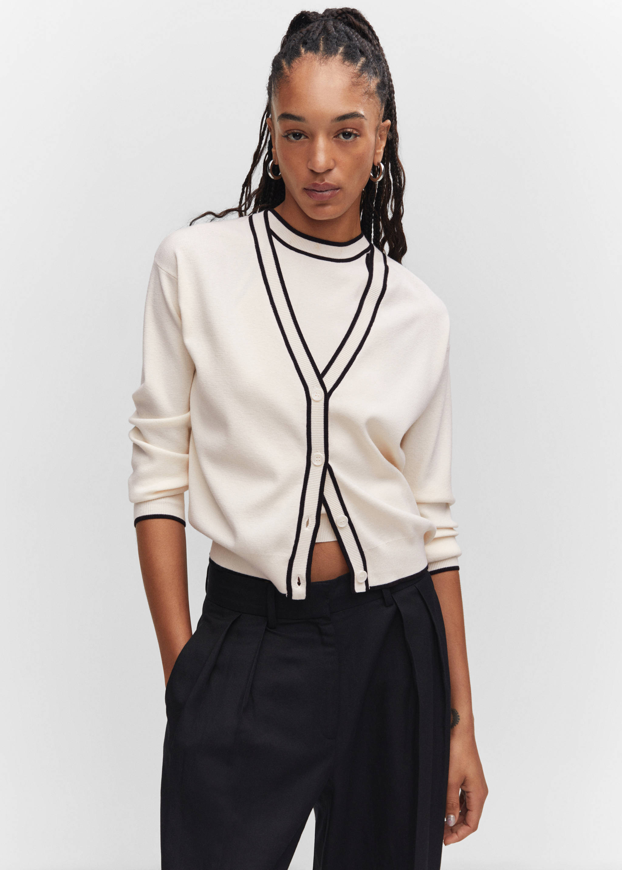 Knitted cardigan with contrast detail - Medium plane