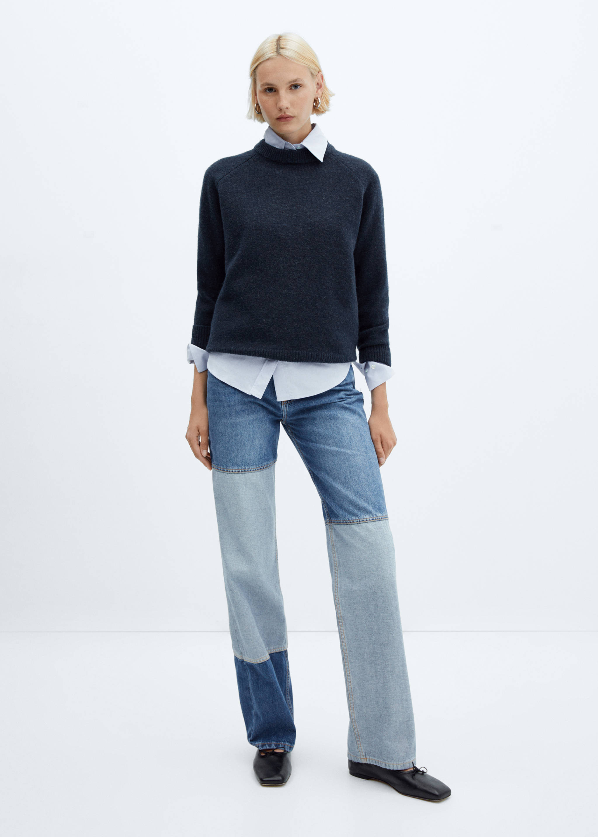 Wide leg patchwork jeans - General plane