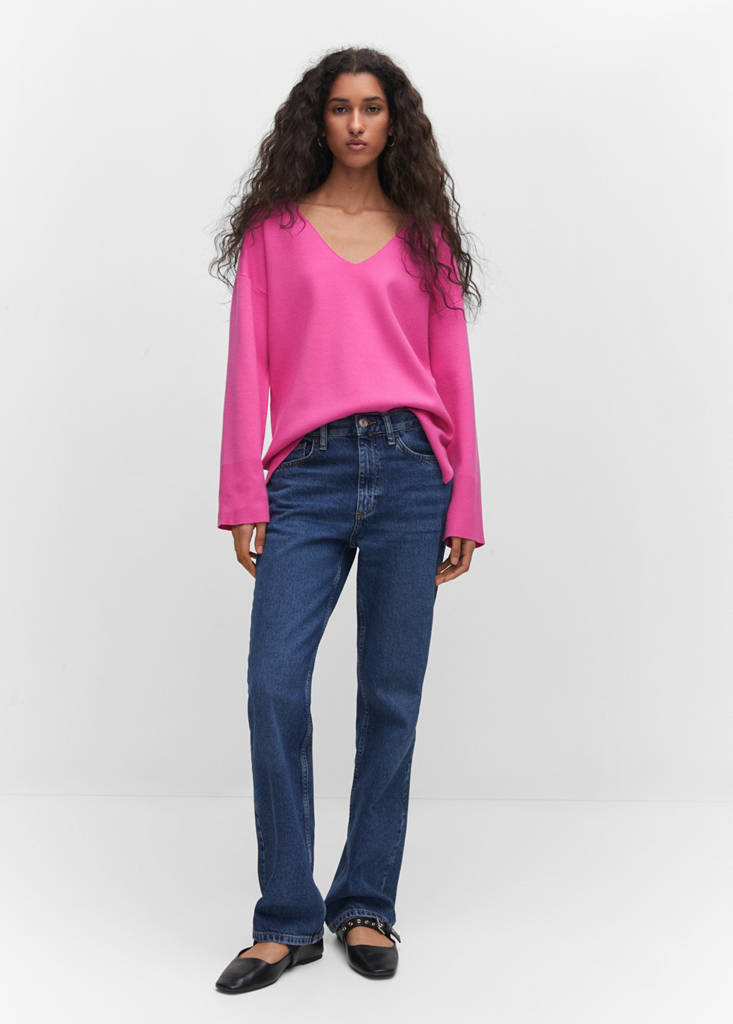 Oversized V-neck sweater — Fuchsia