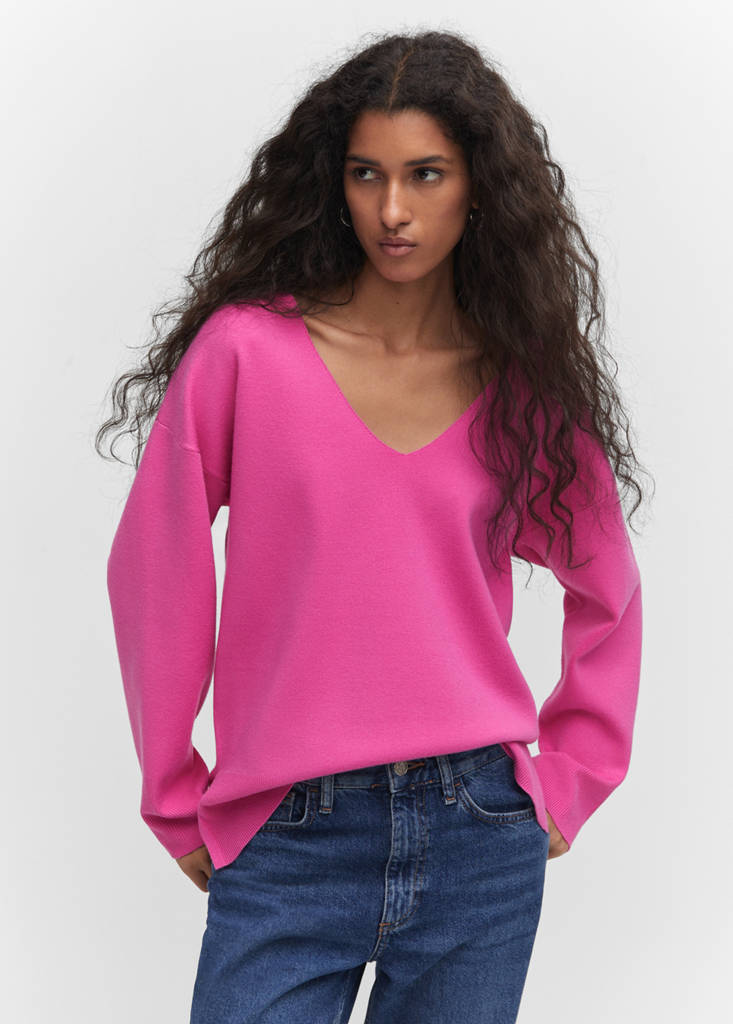 Oversized V-neck sweater — Fuchsia