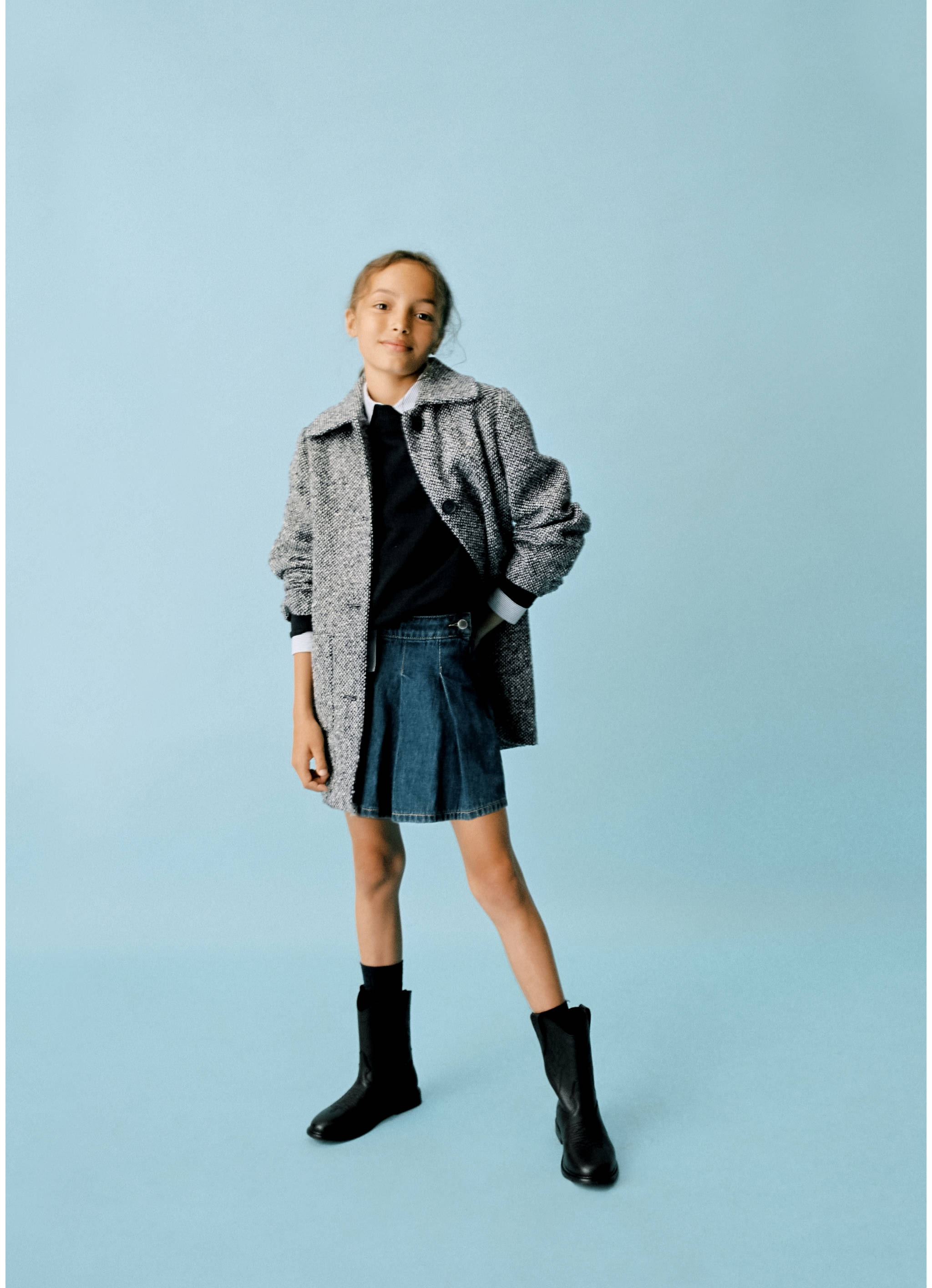 系扣人字纹大衣 - null