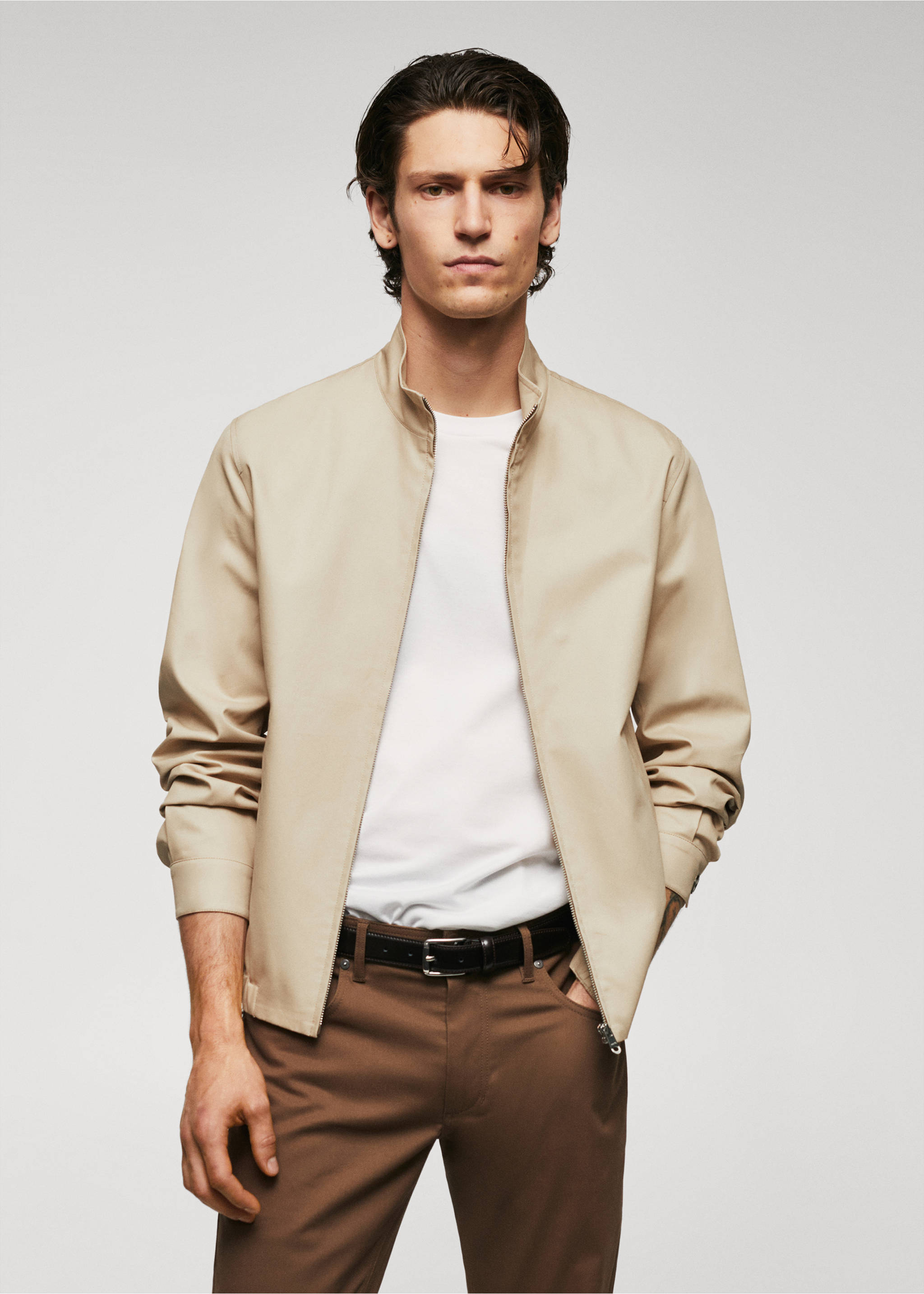 100% cotton bomber jacket - Medium plane, Light/Pastel Grey. Ref: 57014391-00.