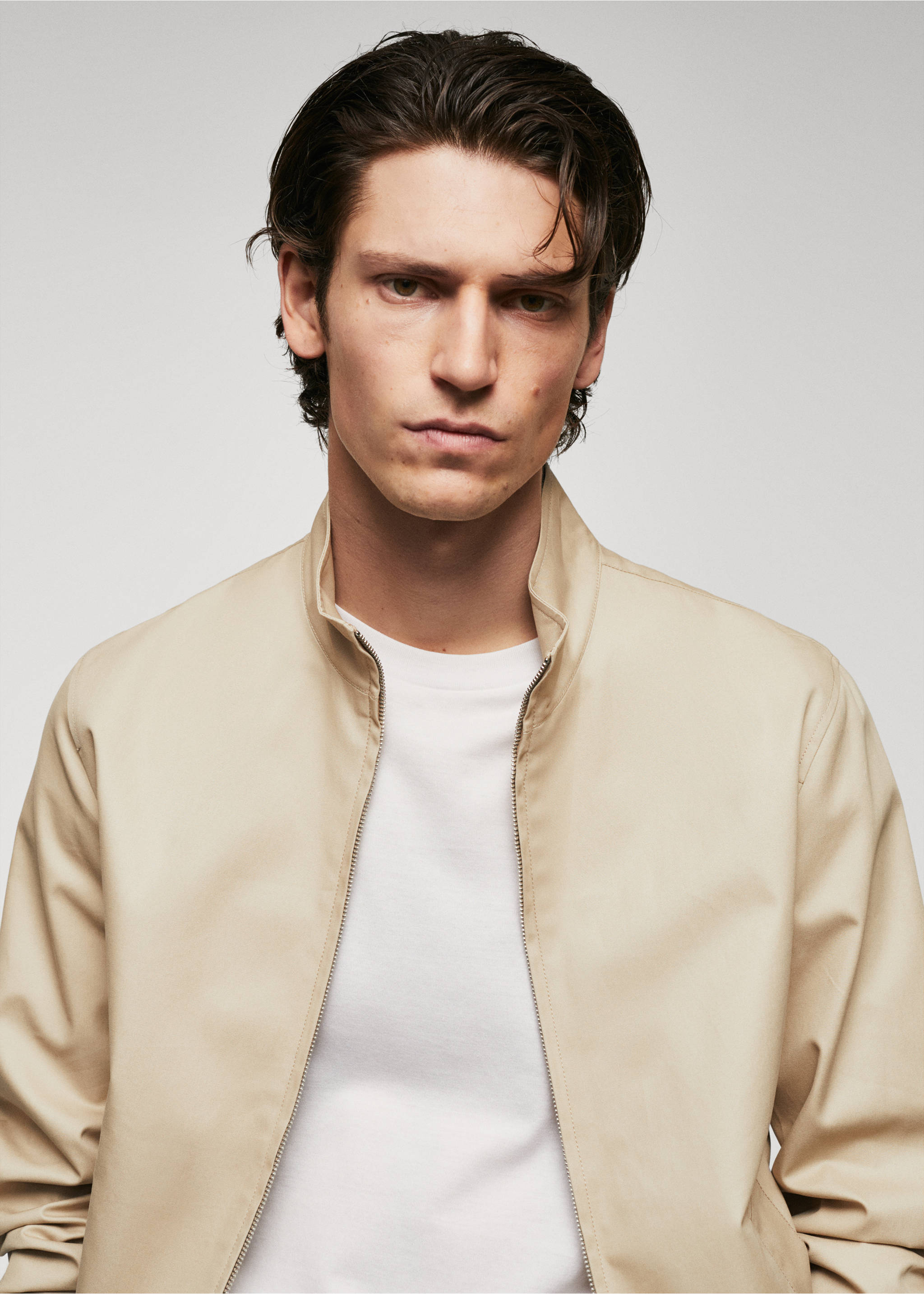 100% cotton bomber jacket - Details of the article 1, Light/Pastel Grey. Ref: 57014391-00.