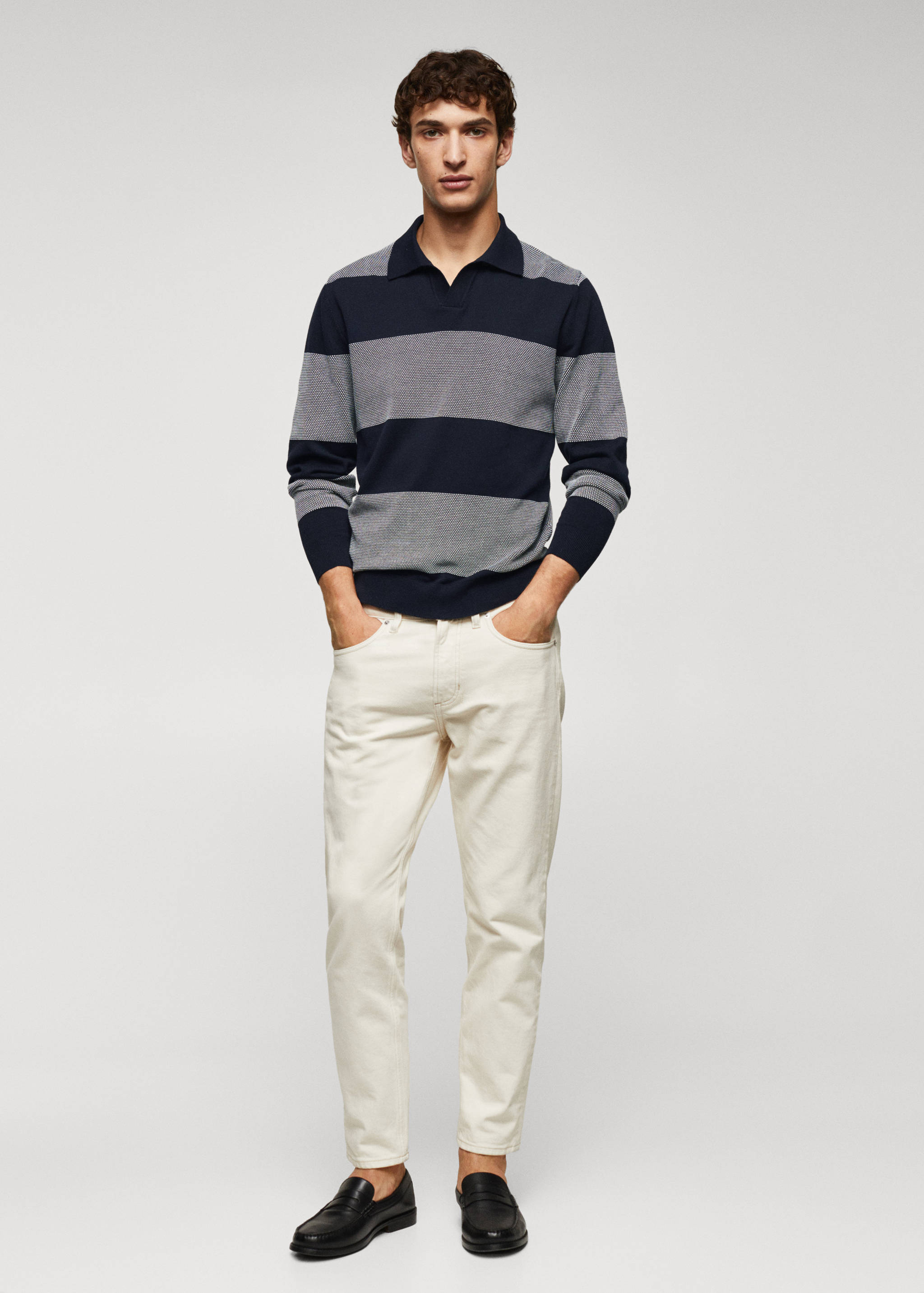 条纹细线针织Polo衬衫 - null