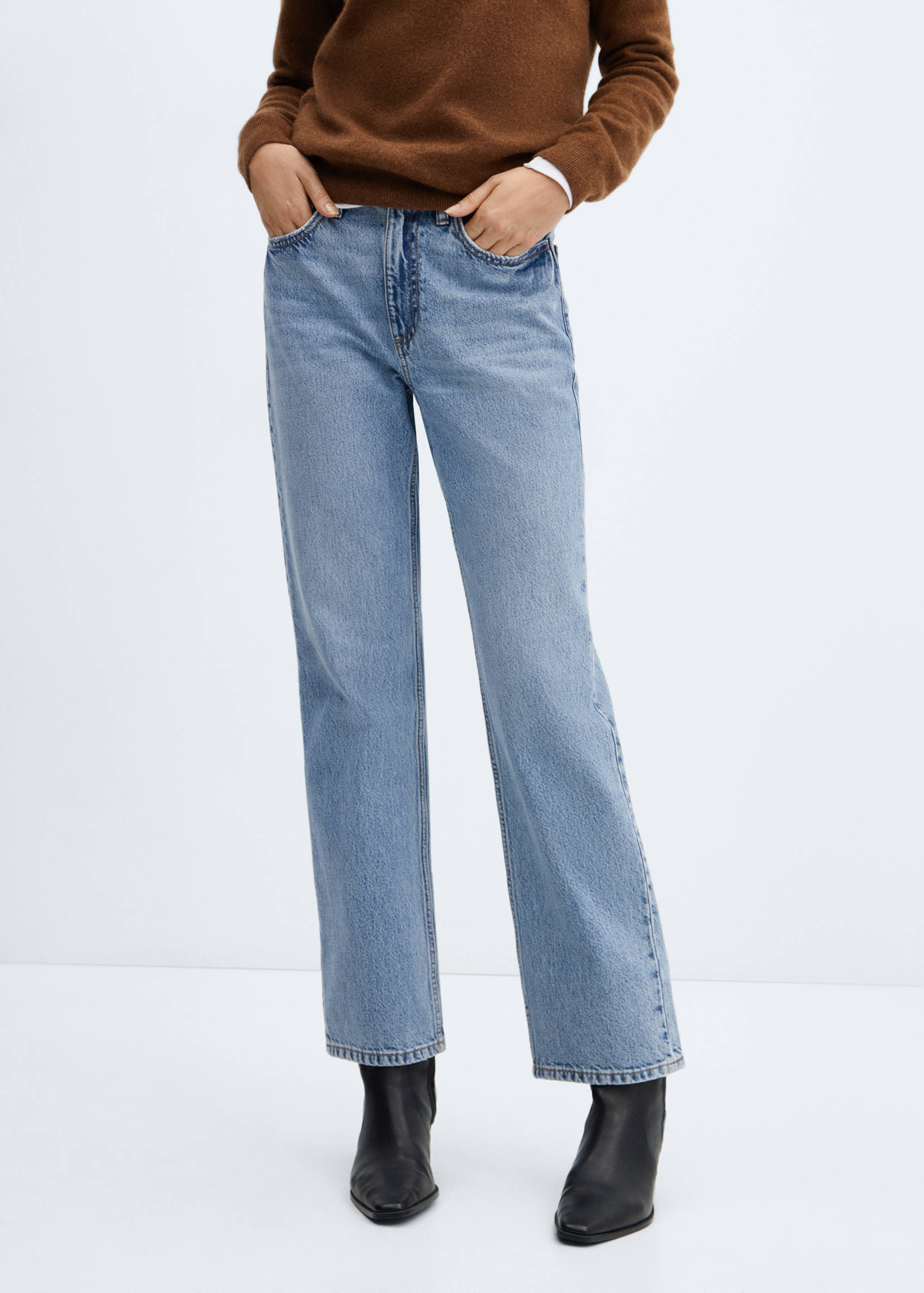 中腰直筒牛仔裤 - null