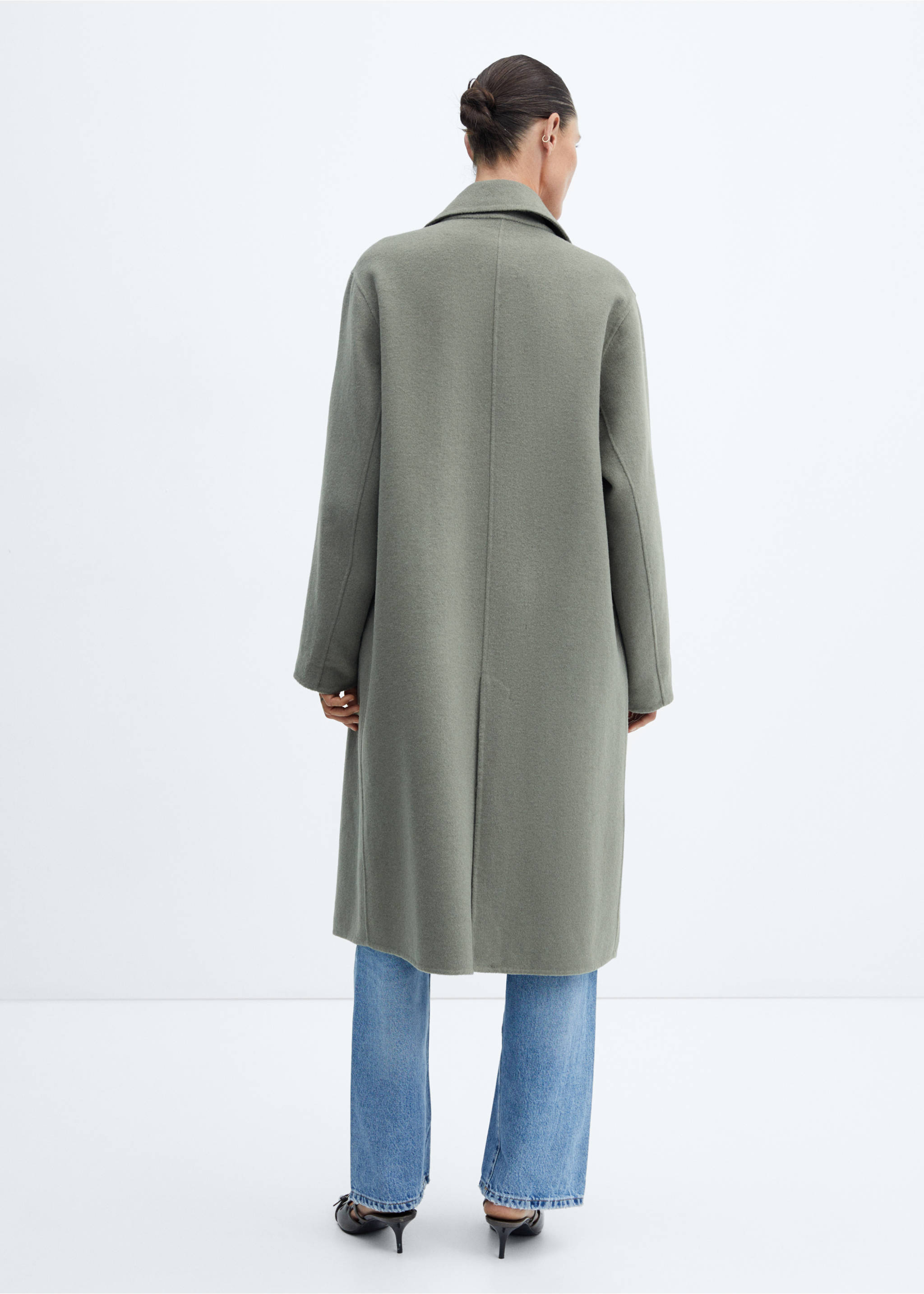 Handmade oversized wool coat - Reverse of the article, Khaki. Ref: 57015139-00.