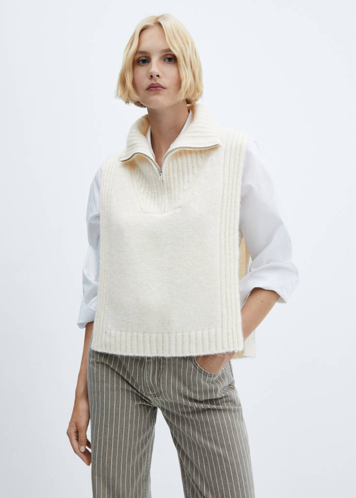 Open-sided gilet with zip neck — Vanilla