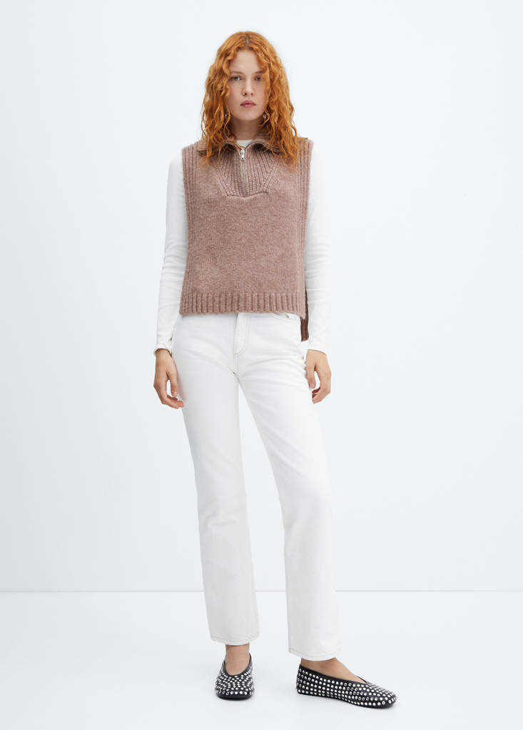 Open-sided gilet with zip neck — Pale Pink