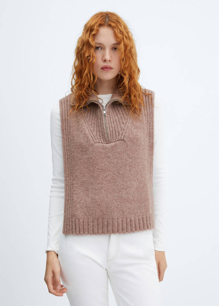 Open-sided gilet with zip neck — Pale Pink