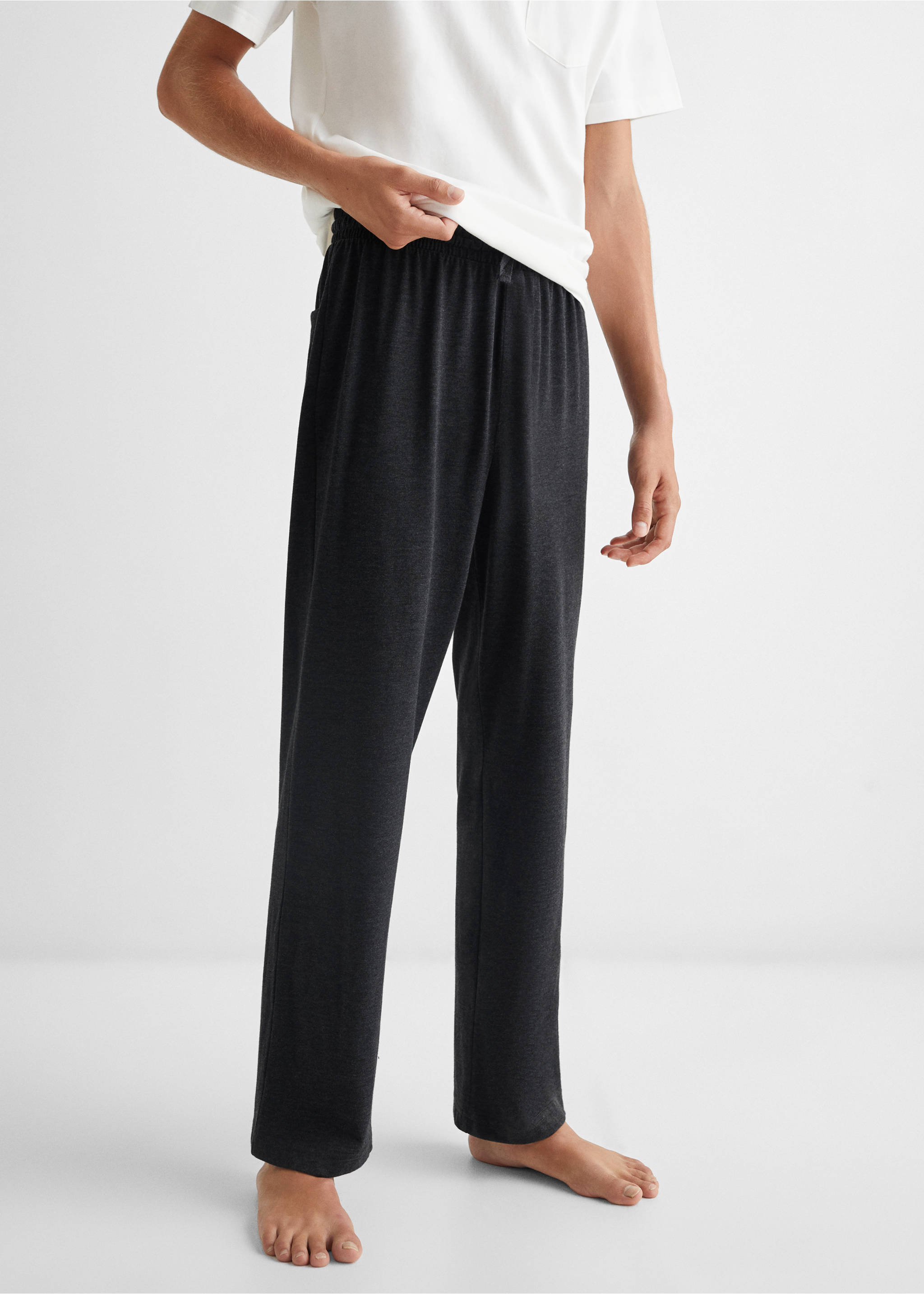 Cotton long pyjamas - Details of the article 3, Charcoal. Ref: 57015801-00.