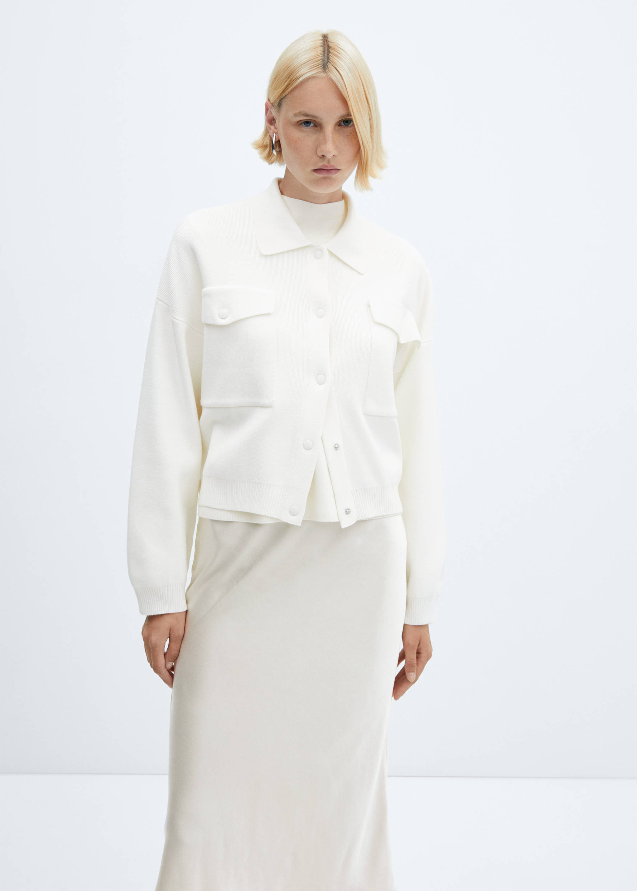 Cardigan with shirt collar and pockets - Medium plane