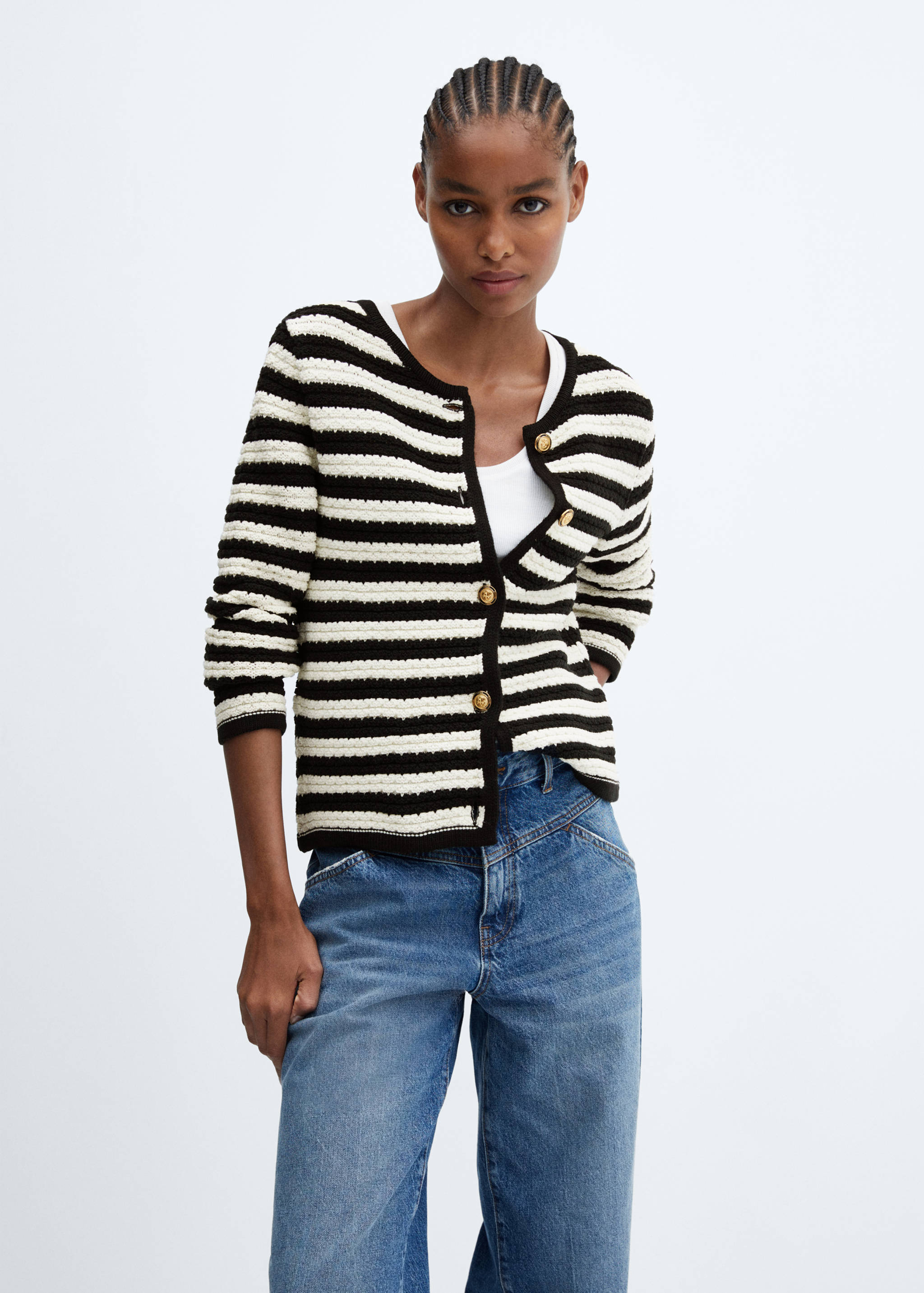 Striped cardigan with jewel buttons - Medium plane