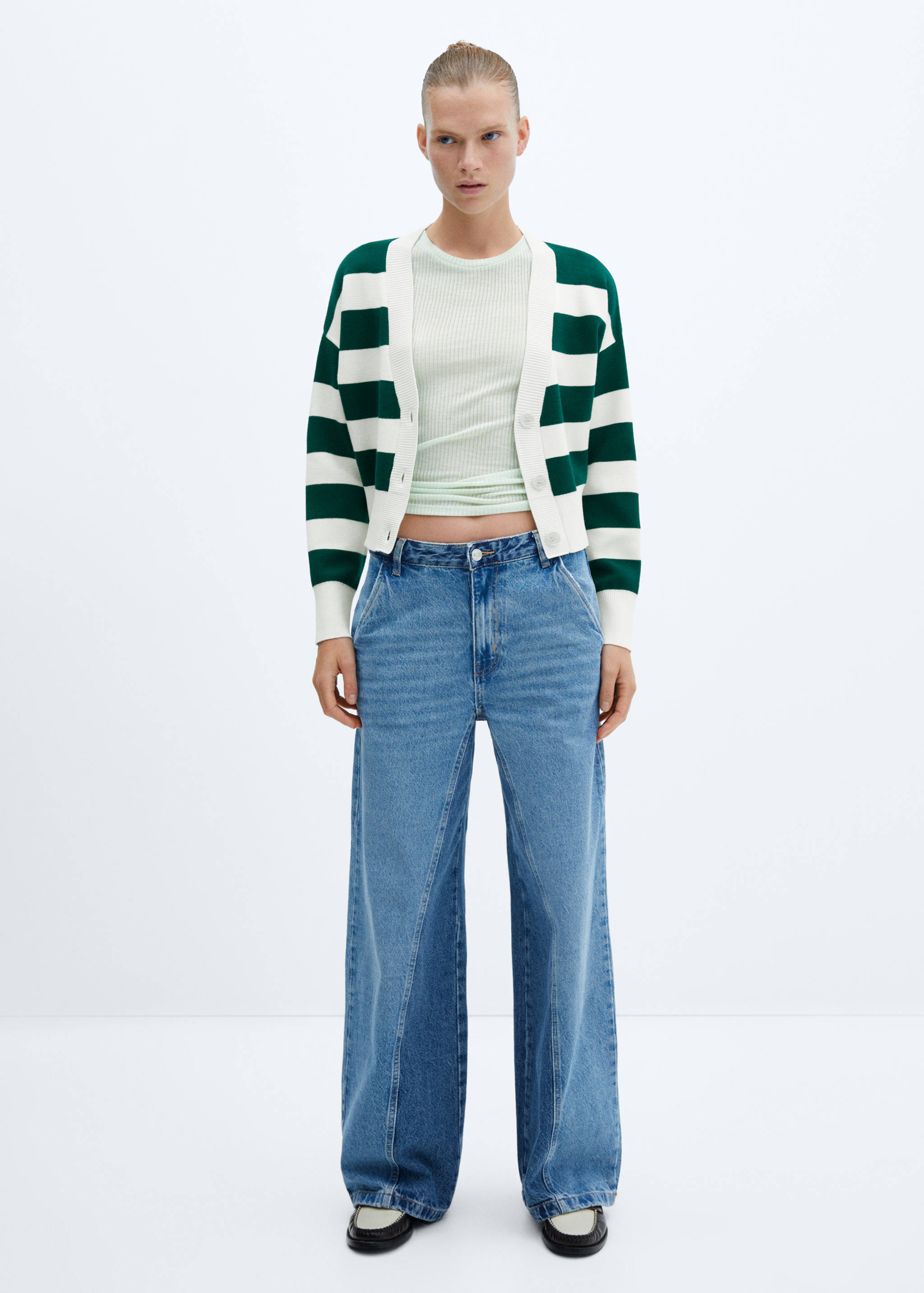 Cárdigan rayas cuello pico - Plano general