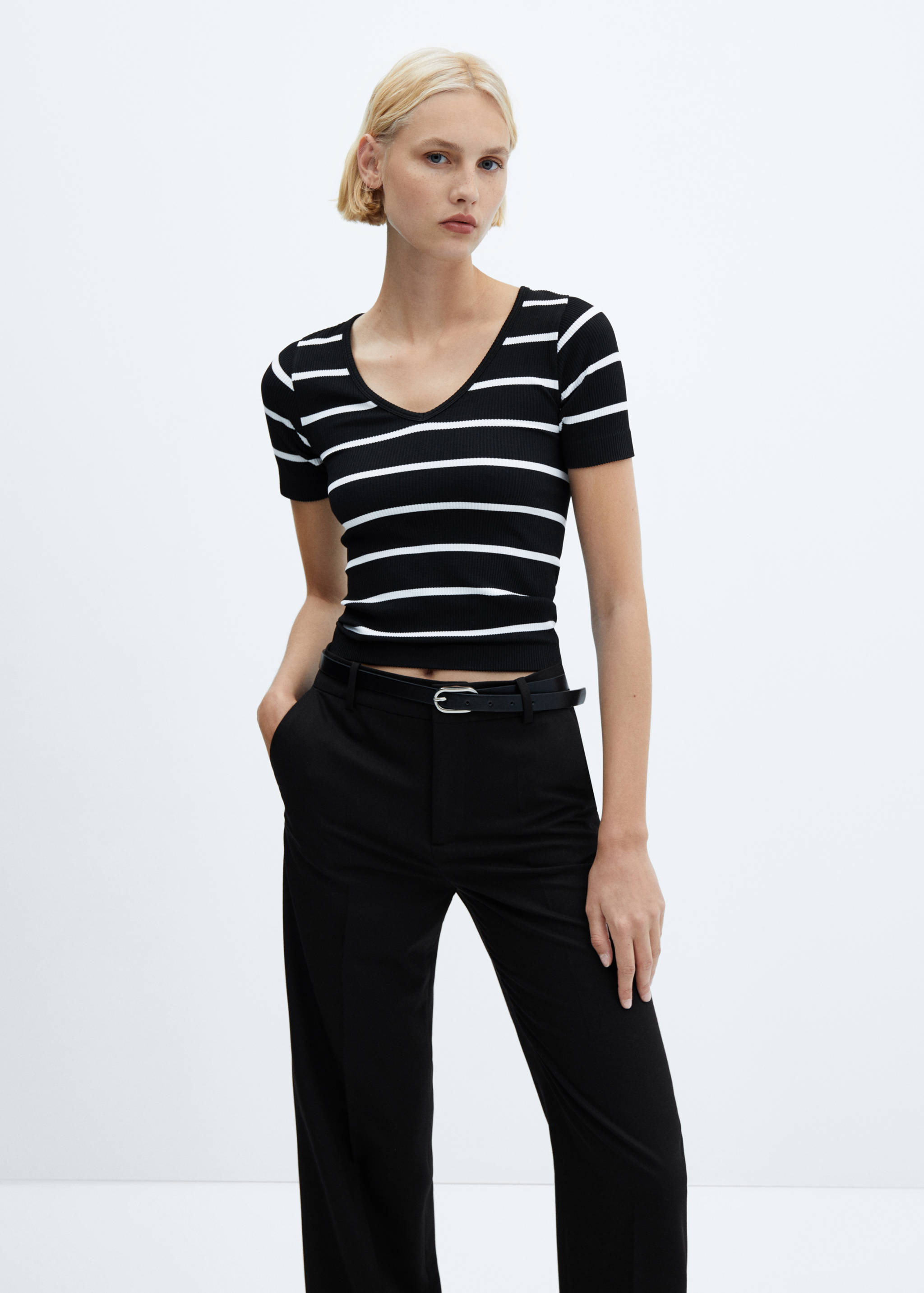 T-shirt sans couture rayures - Plan moyen