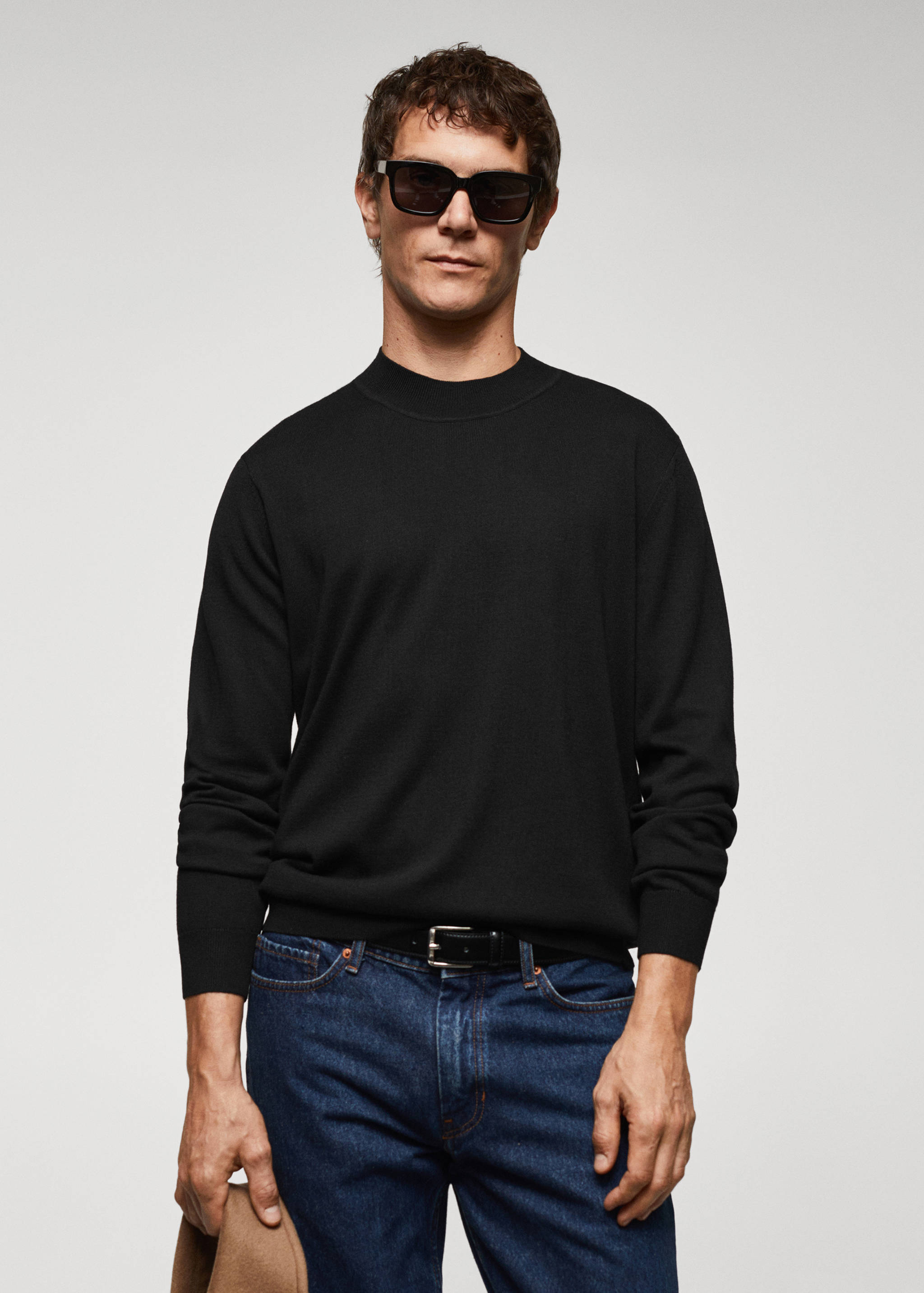 Perkins-neck sweater in recycled fabric - Medium plane