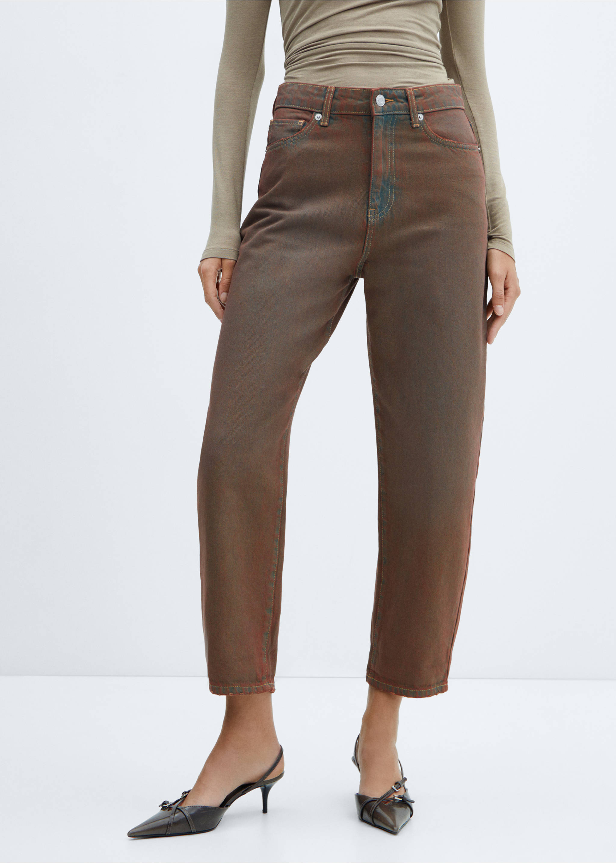 Jeans slouchy tiro alto - Plano medio, Marrón. Ref: 57015971-00.